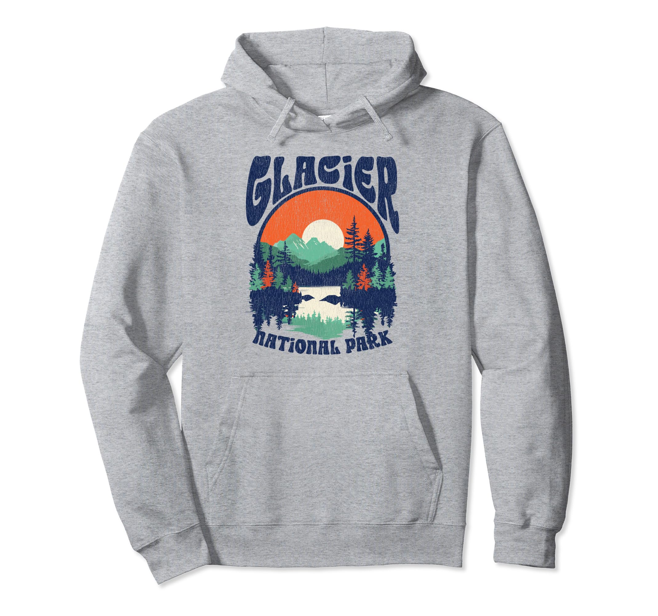 Distressed Glacier National Park 80S Hoodie - Fun Novelty Design Men Women - T-Shirt, Sweatshirt, Hoodie