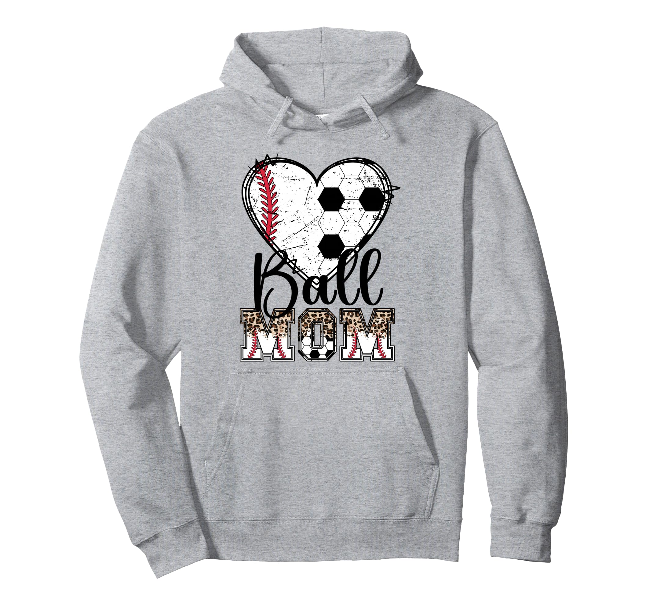 Ball Mom Heart Soccer Baseball Mom Hoodie - Fun Novelty Design for Adults - T-Shirt, Sweatshirt, Hoodie