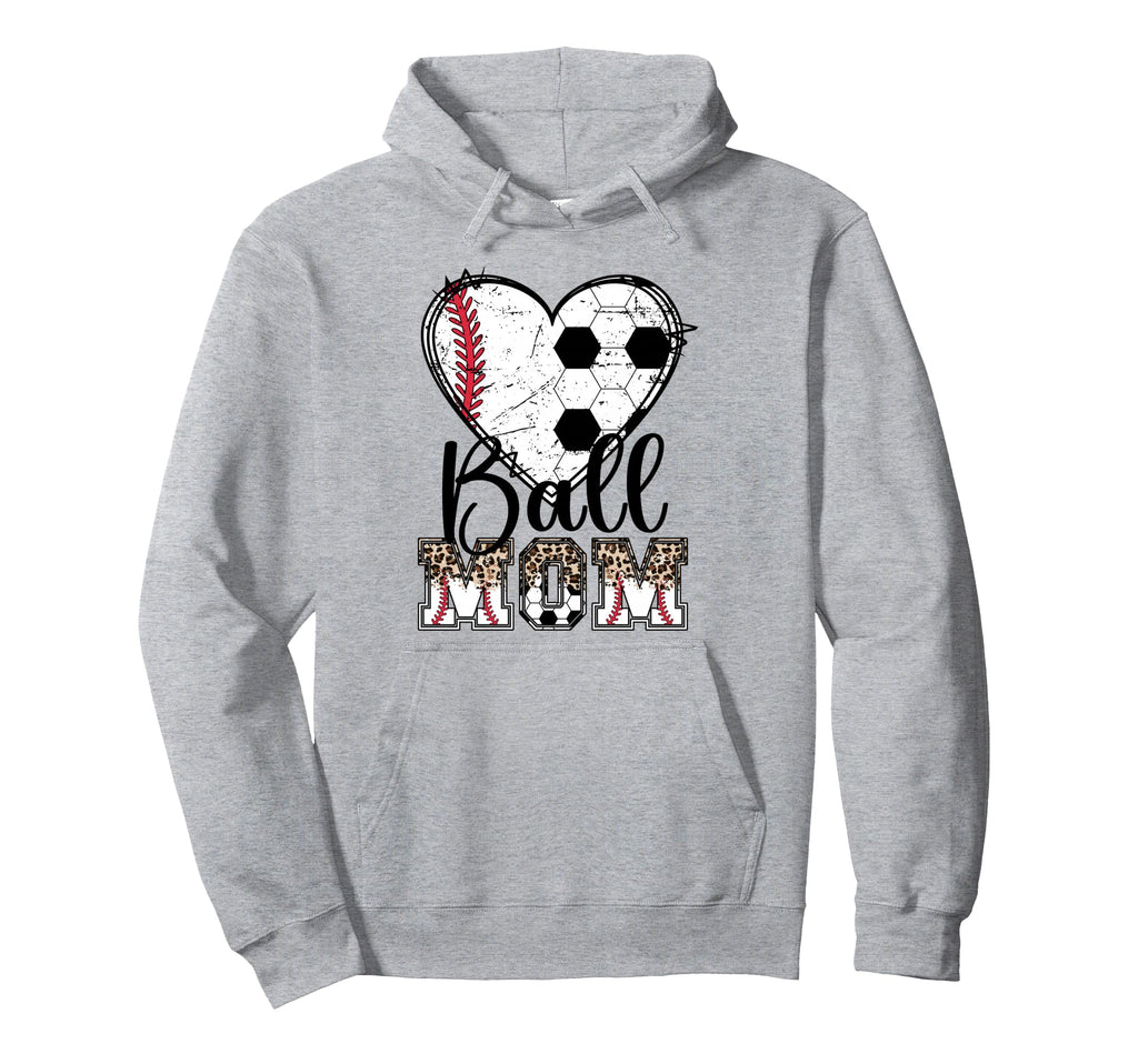Ball Mom Heart Soccer Baseball Mom Hoodie - Minimalist Print for Adults - T-Shirt, Sweatshirt, Hoodie