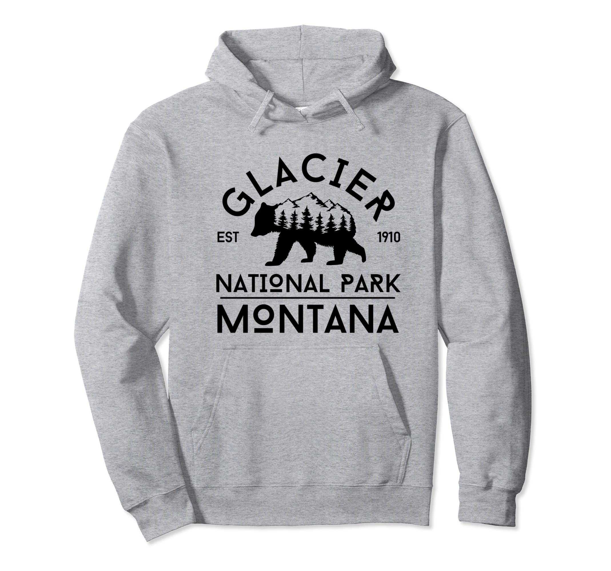 Grizzly Bear Montana Glacier National Park Hoodie - Trendy Graphic Unisex - T-Shirt, Sweatshirt, Hoodie