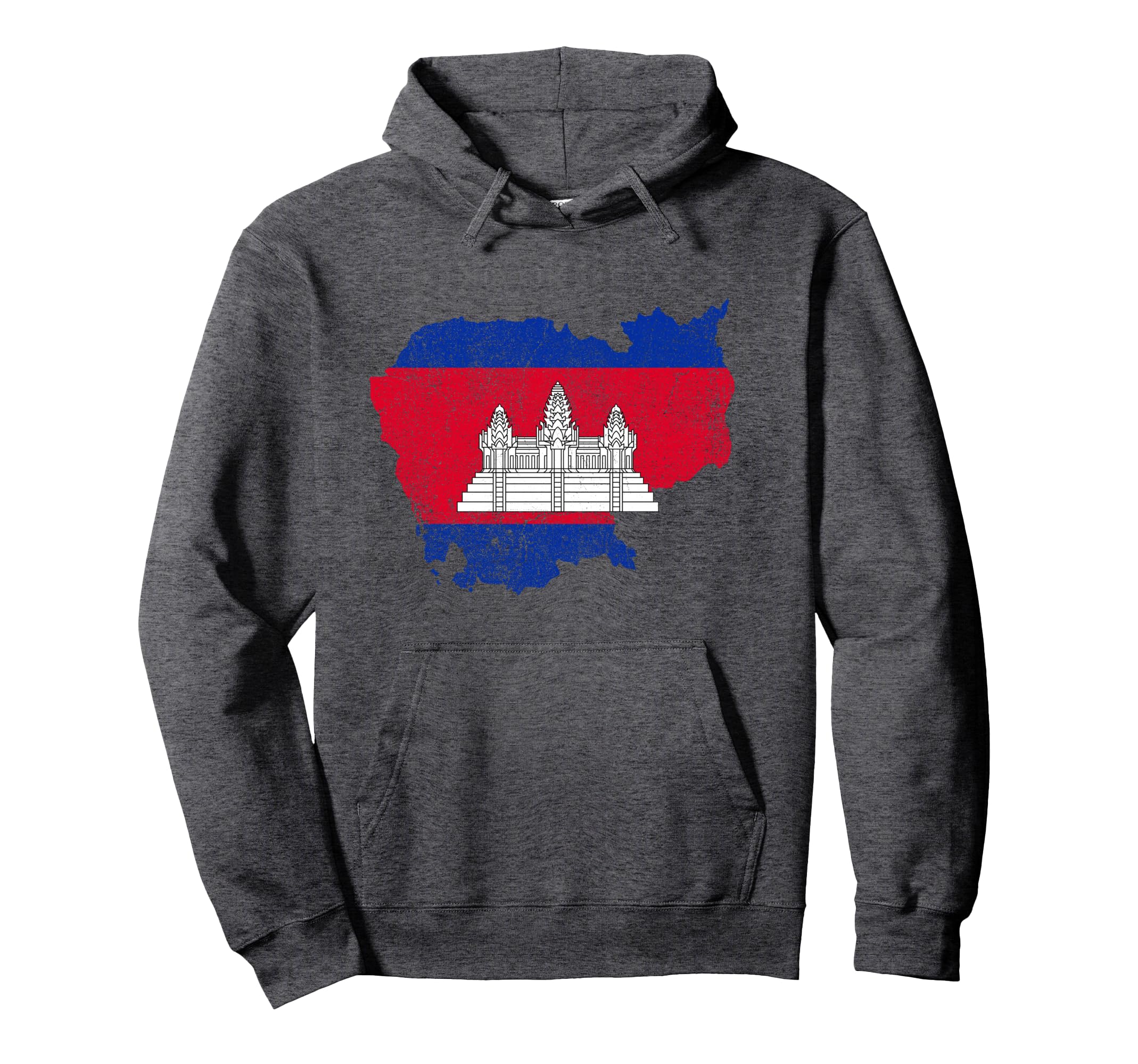 Cambodian Map And Flag Souvenir Distressed Hoodie - Novelty Apparel Unisex - T-Shirt, Sweatshirt, Hoodie