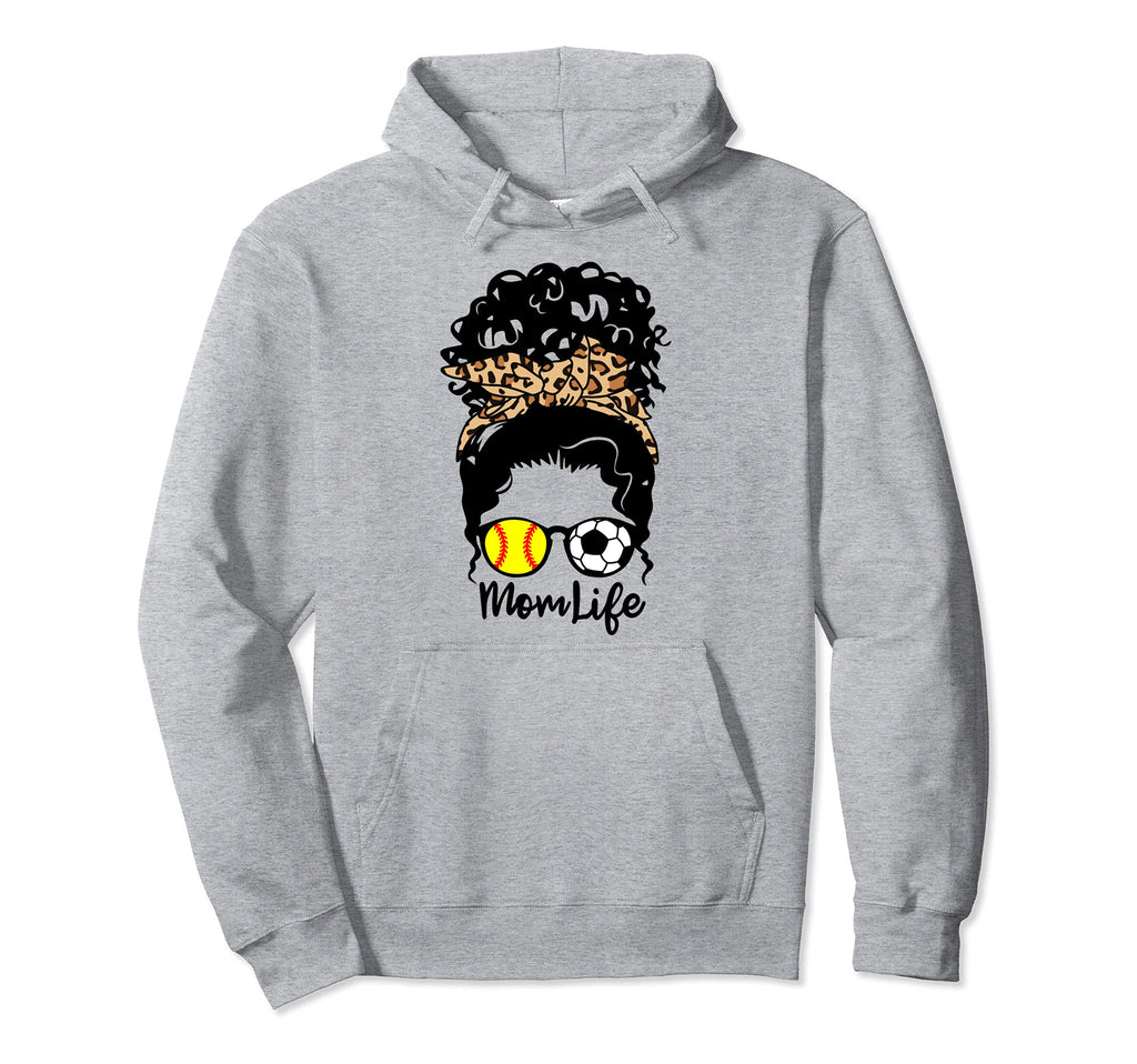 Mom Life Messy Bun Curly Hair Softball Hoodie - Unique Graphic Men Women - T-Shirt, Sweatshirt, Hoodie