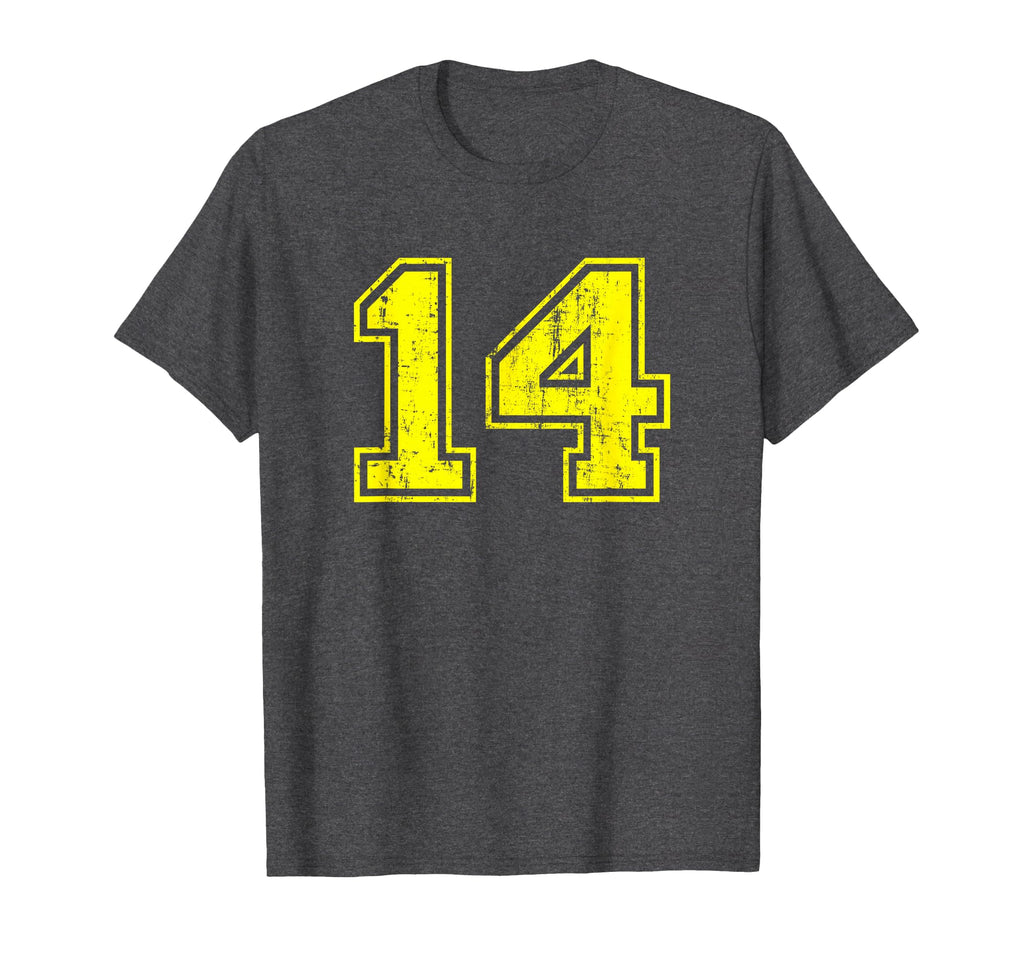 Number 14 Varsity Distressed Sport Team T-Shirt - Trendy Graphic Men Women - T-Shirt, Sweatshirt, Hoodie