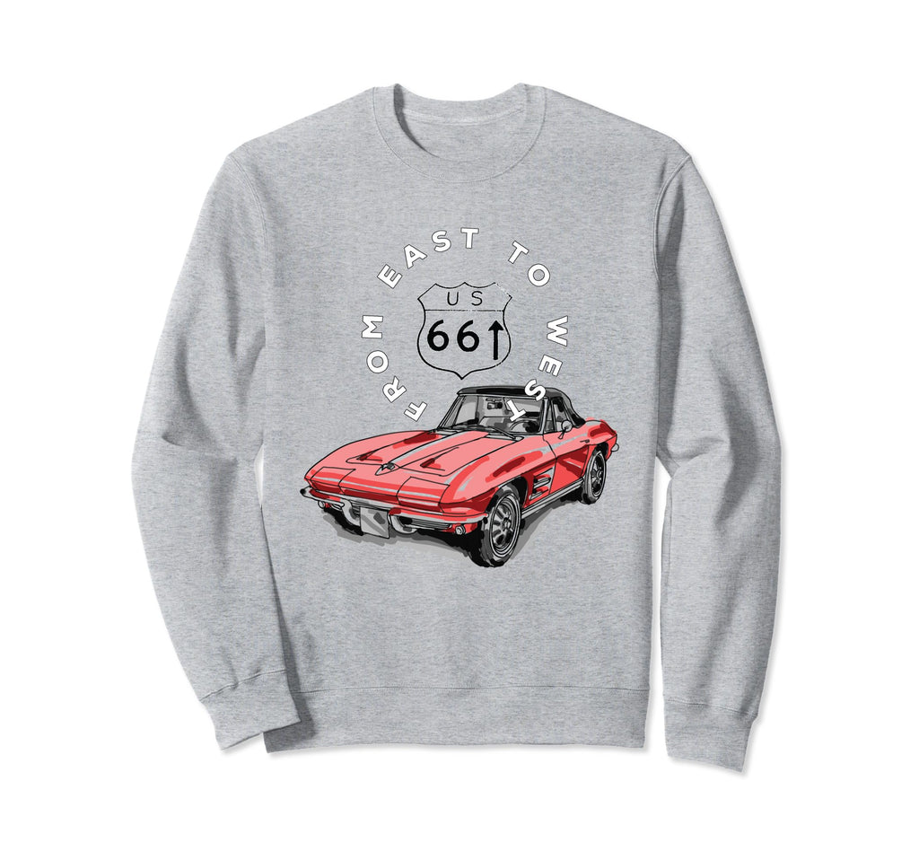 Route 66 From East To West Car Sweatshirt - Streetwear Style for Adults - T-Shirt, Sweatshirt, Hoodie