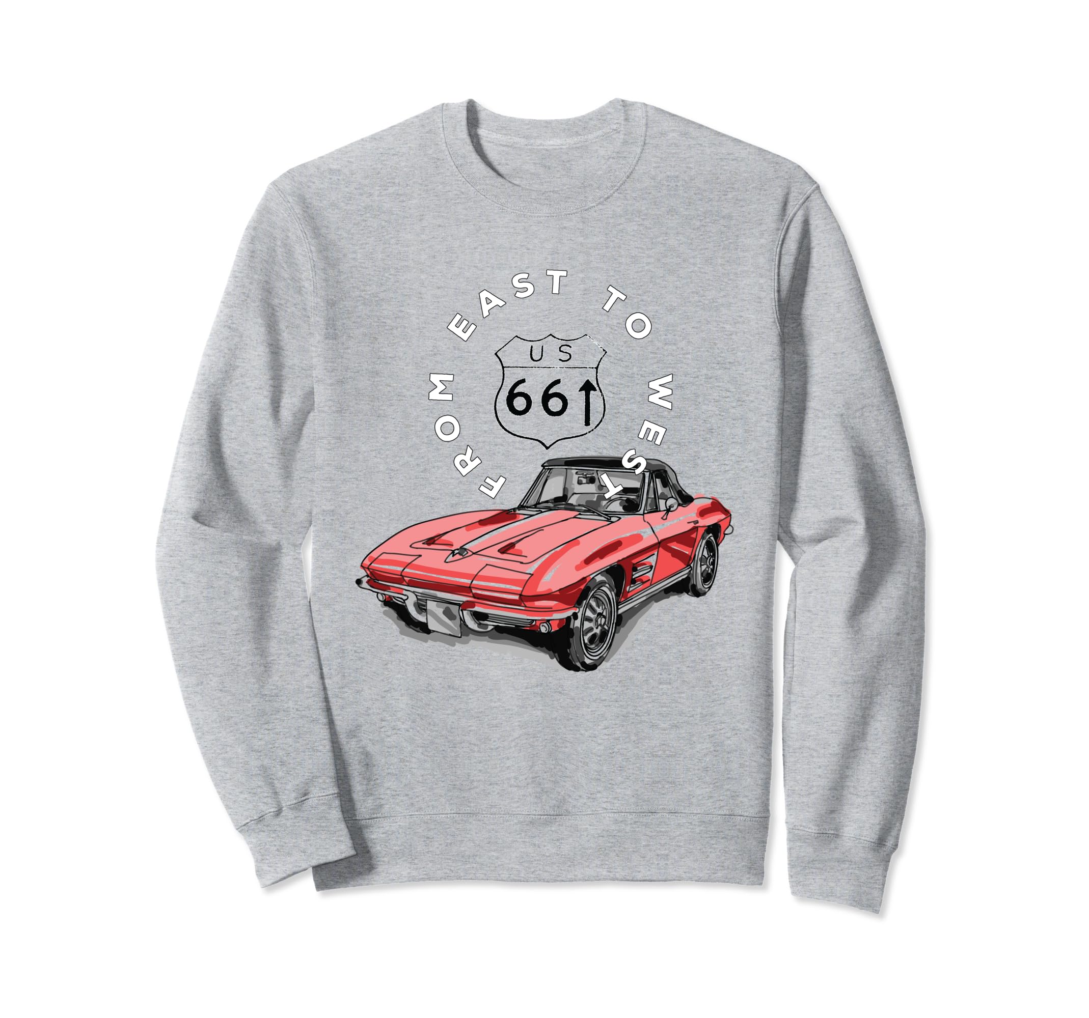 Route 66 From East To West Car Sweatshirt - Streetwear Style for Adults - T-Shirt, Sweatshirt, Hoodie