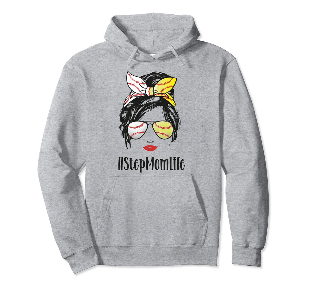 Baseball Softball Stepmom Life Messy Bun Hoodie - Novelty Apparel Unisex - T-Shirt, Sweatshirt, Hoodie