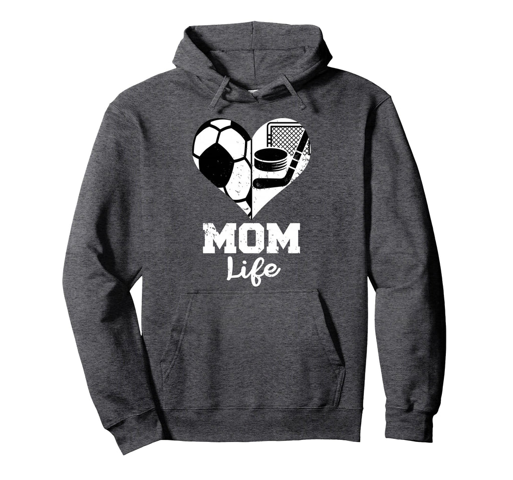 Mom Life Heart Funny Soccer Hockey Mom Hoodie - Fun Novelty Design Unisex - T-Shirt, Sweatshirt, Hoodie