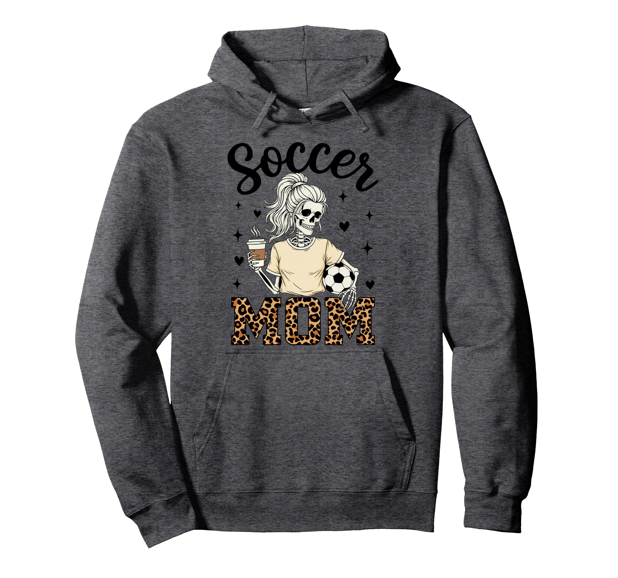 Skeleton Soccer Mom Coffee Leopard Hoodie - Unique Graphic for Adults - T-Shirt, Sweatshirt, Hoodie