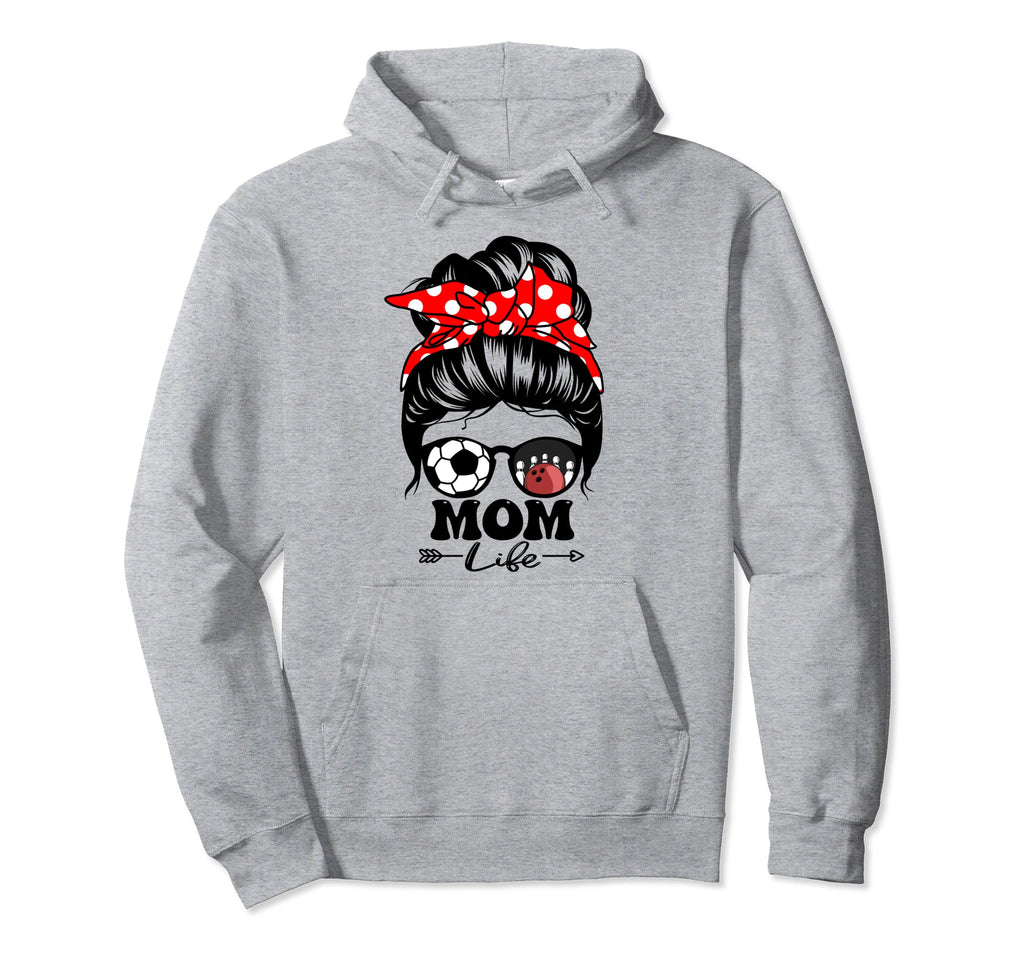 Mom Life Messy Bun Hair Funny Soccer Hoodie - Unique Graphic for Adults - T-Shirt, Sweatshirt, Hoodie
