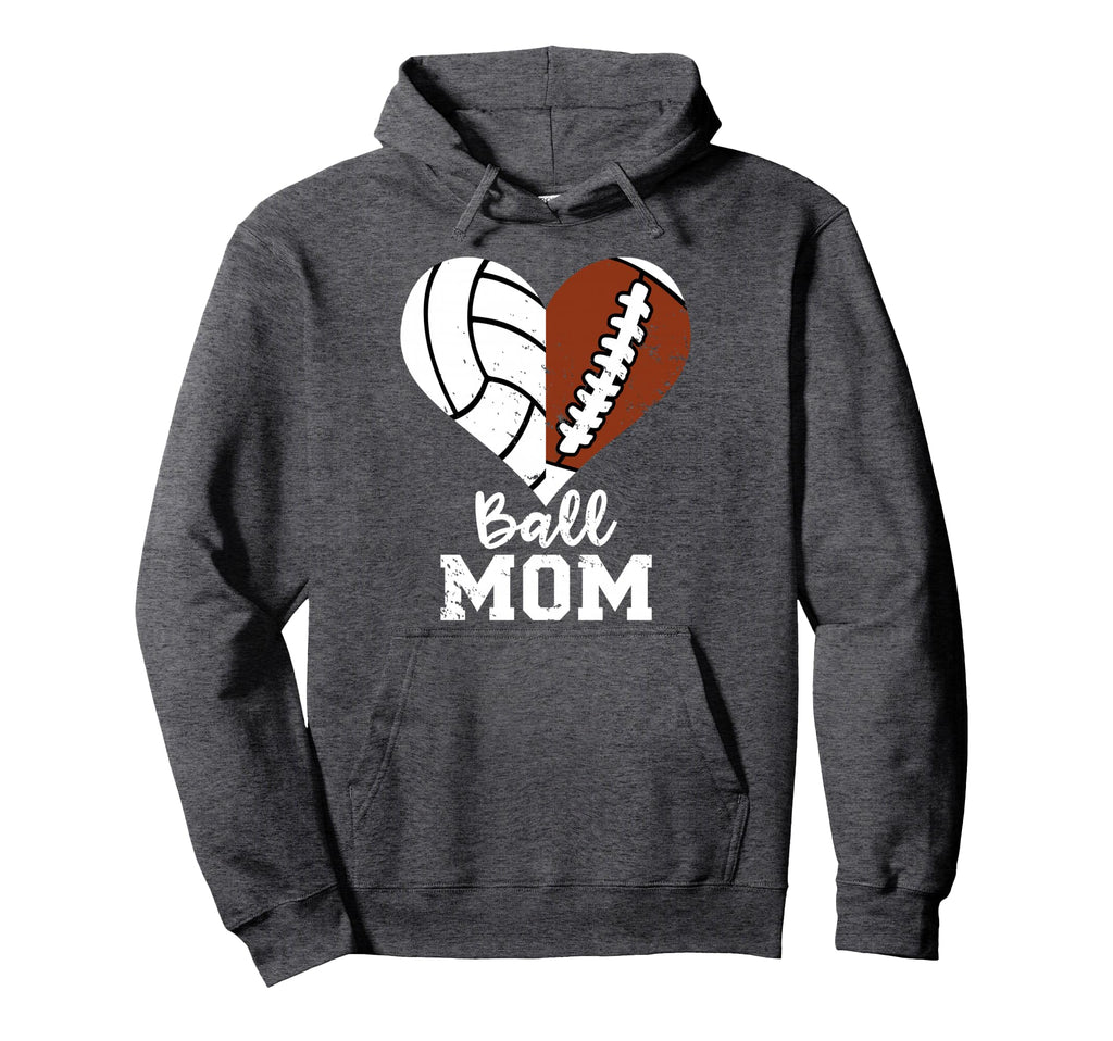 Ball Mom Heart Funny Football Volleyball Hoodie - Custom Art Print Unisex - T-Shirt, Sweatshirt, Hoodie