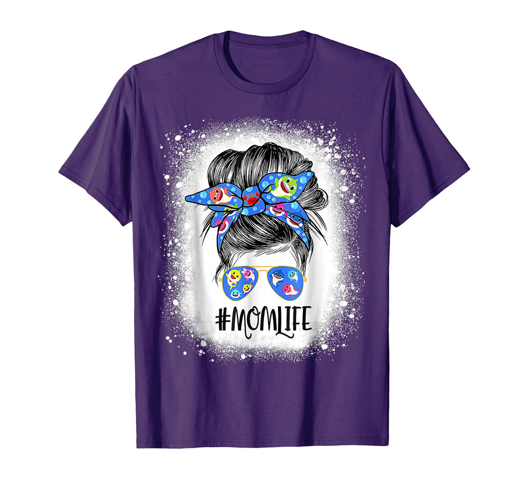 Mom Life Messy Bun Bleached Shark T-Shirt - Minimalist Print Men Women - T-Shirt, Sweatshirt, Hoodie