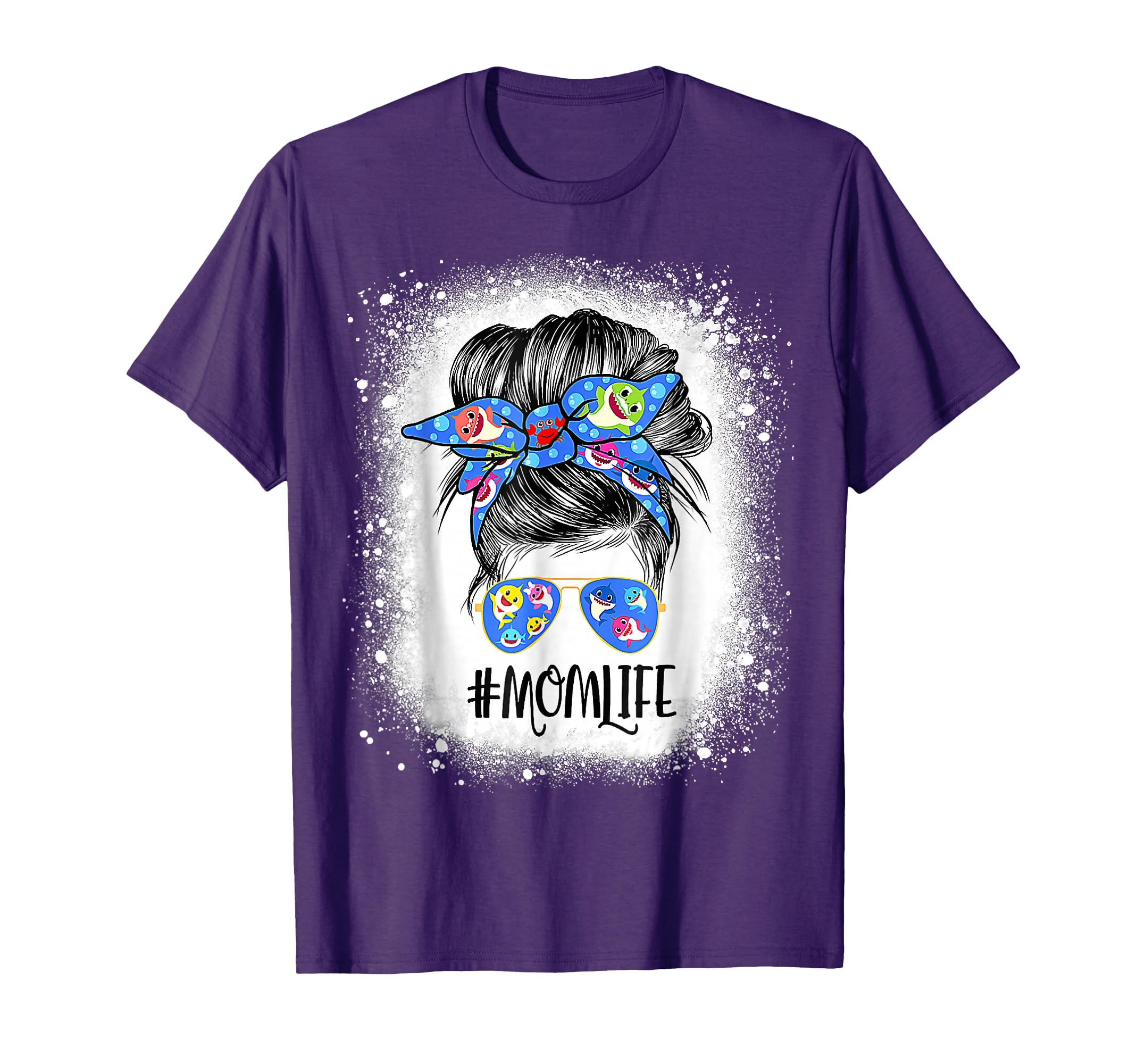 Mom Life Messy Bun Bleached Shark T-Shirt - Unique Graphic for Adults - T-Shirt, Sweatshirt, Hoodie