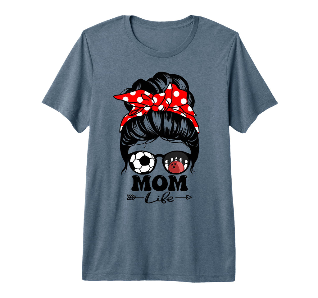 Mom Life Messy Bun Hair Funny Soccer T-Shirt - Custom Art Print Unisex - T-Shirt, Sweatshirt, Hoodie