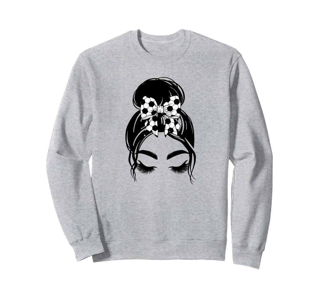 Messy Bun Sports Fan Team Soccer Bow Sweatshirt - Aesthetic Graphic Unisex - T-Shirt, Sweatshirt, Hoodie