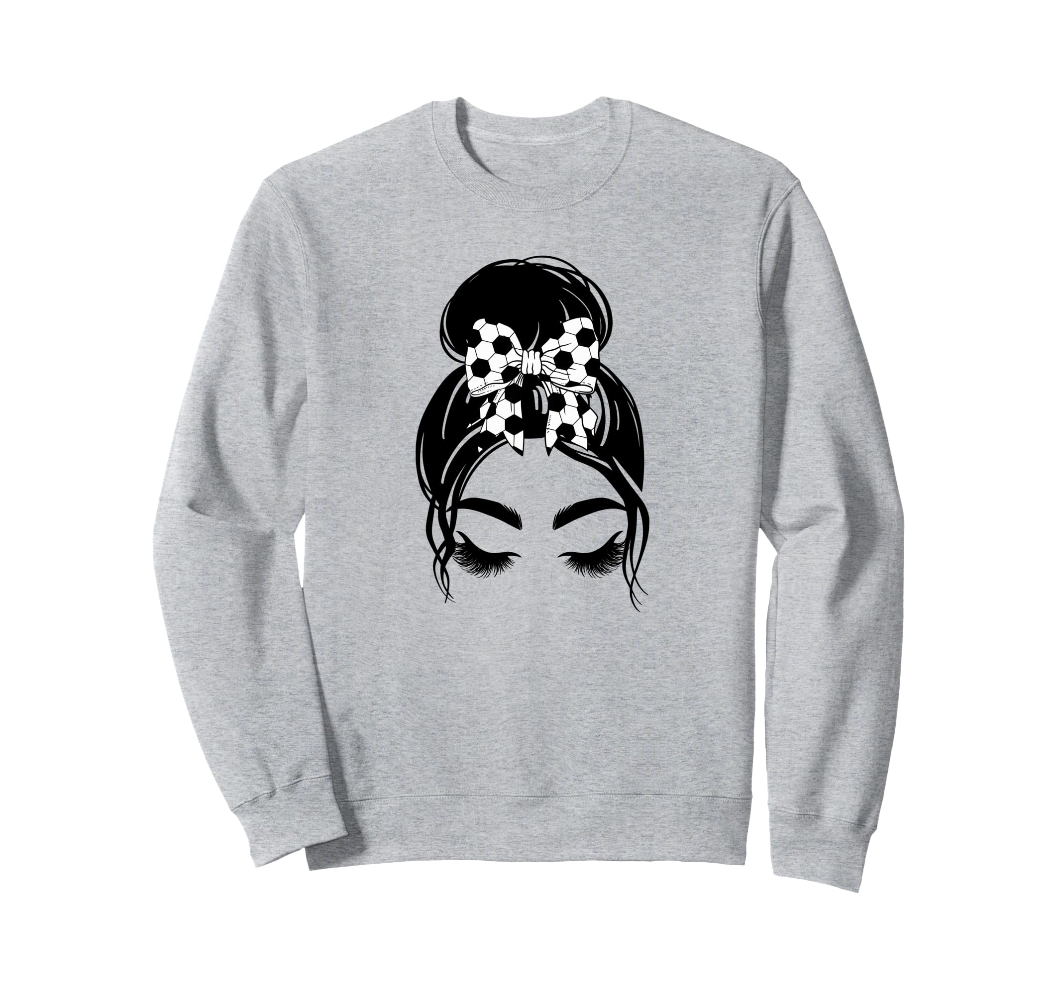 Messy Bun Sports Fan Team Soccer Bow Sweatshirt - Unique Graphic Men Women - T-Shirt, Sweatshirt, Hoodie