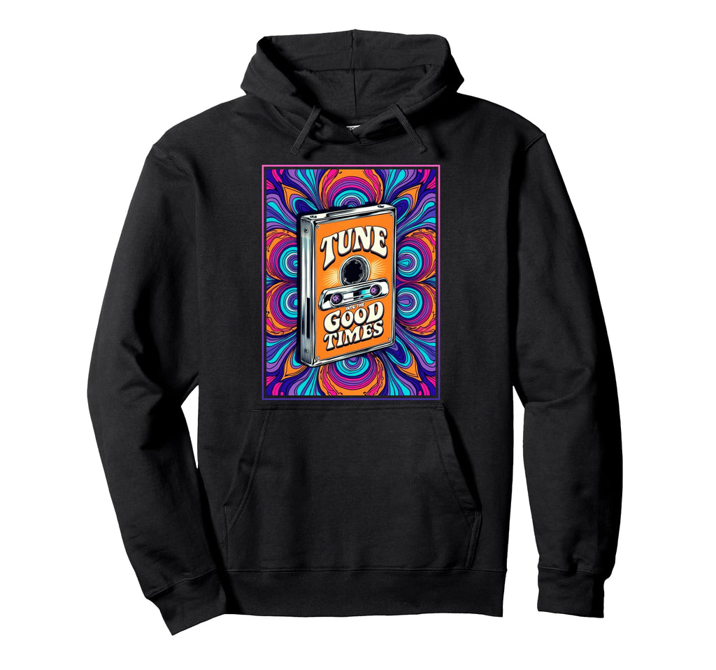 80S 90S Cassette Tape Tune Into Hoodie - Casual Everyday Wear Men Women - T-Shirt, Sweatshirt, Hoodie