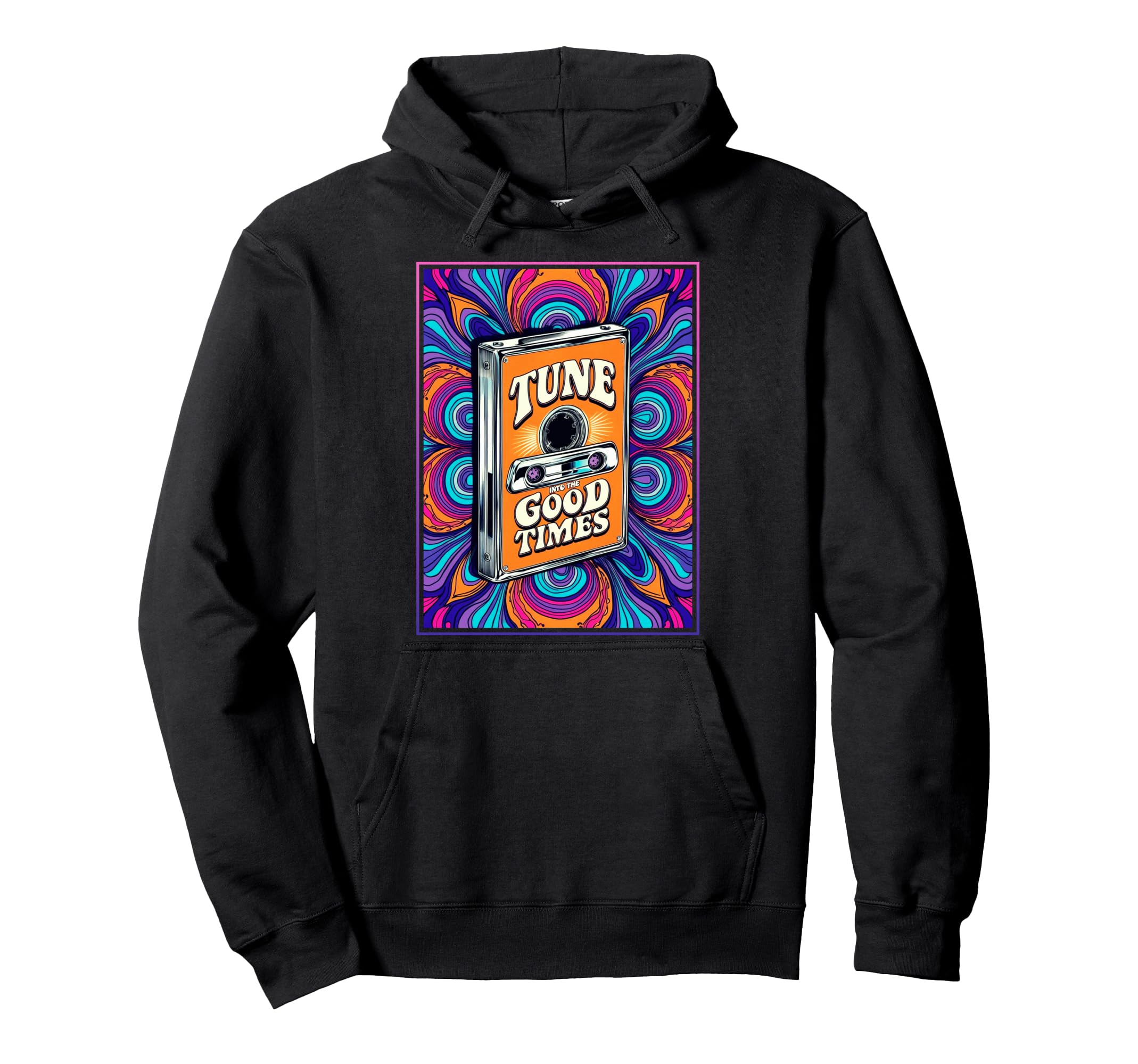 80S 90S Cassette Tape Tune Into Hoodie - Casual Everyday Wear Men Women - T-Shirt, Sweatshirt, Hoodie
