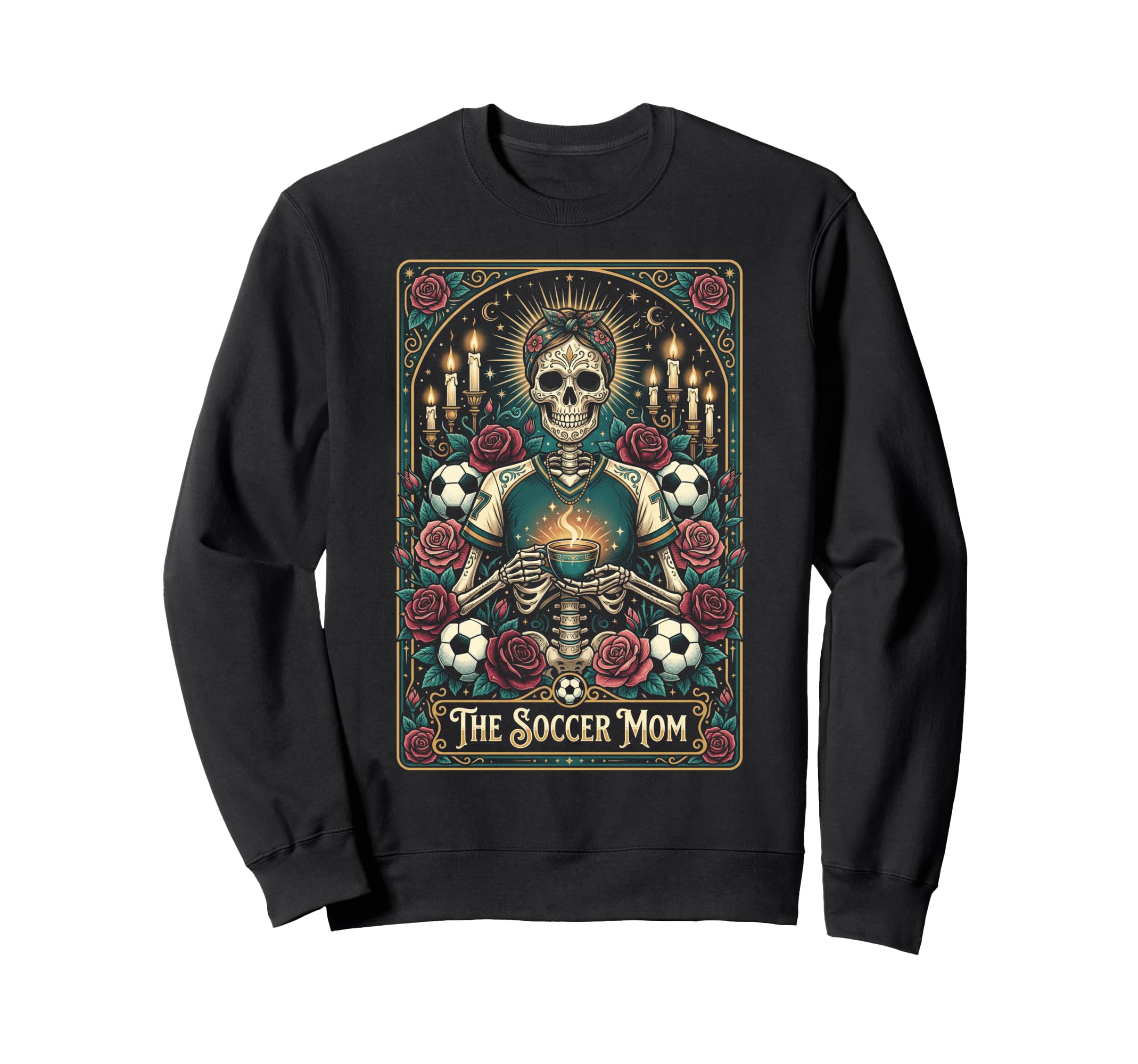 Soccer Mom Skeleton Coffee Roses Sweatshirt - Aesthetic Graphic for Adults - T-Shirt, Sweatshirt, Hoodie
