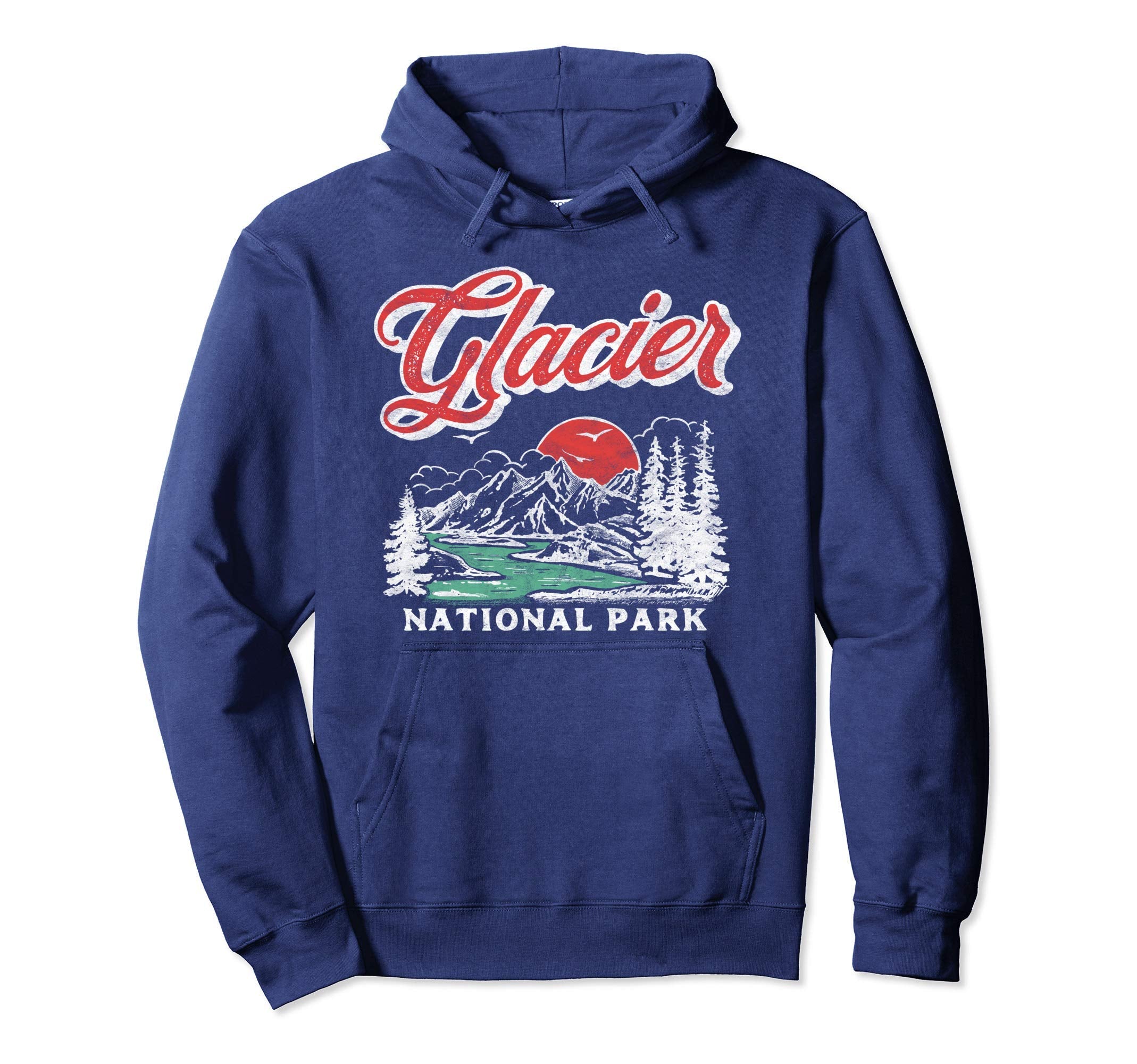 Glacier National Park 80S Mountains Hoodie - Unique Graphic Unisex - T-Shirt, Sweatshirt, Hoodie