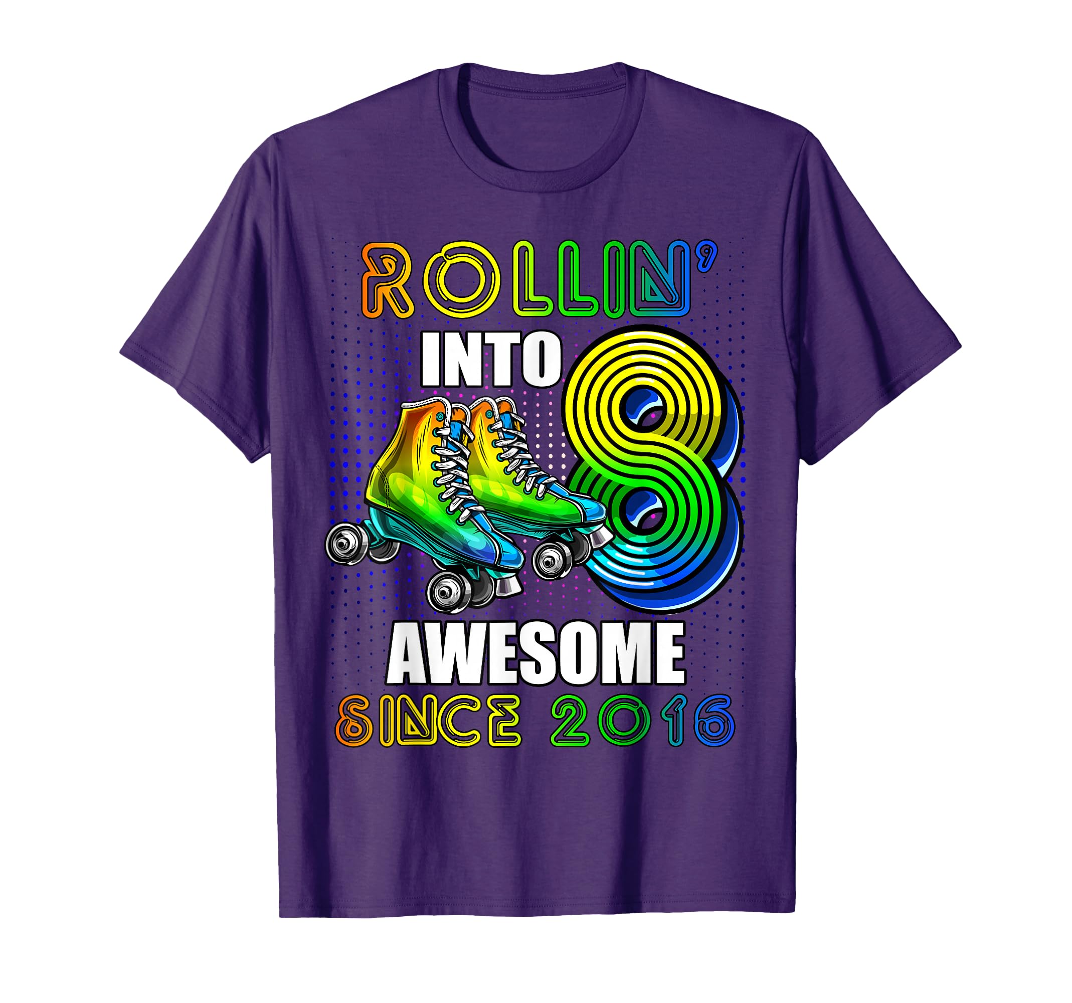 Roller Skating 8Th Birthday Rollin Into T-Shirt - Minimalist Print Unisex - T-Shirt, Sweatshirt, Hoodie