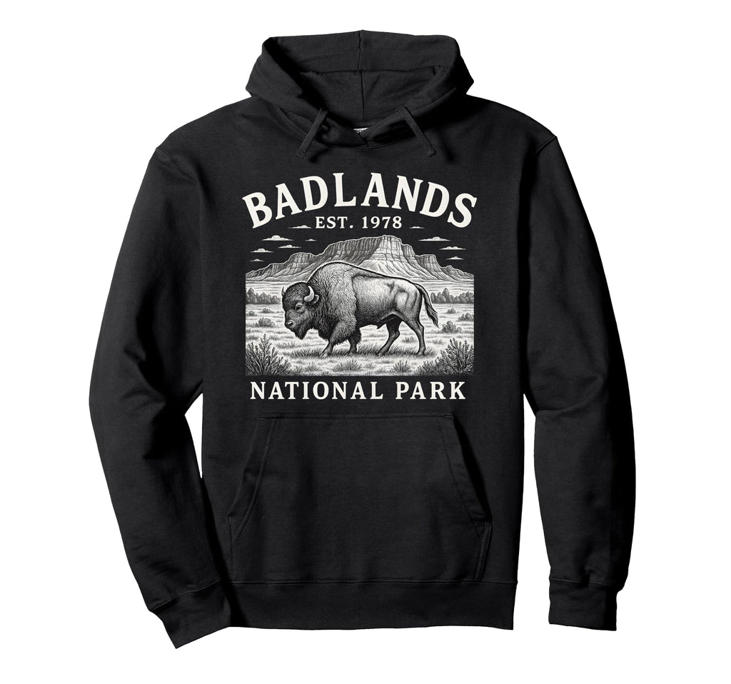 Badlands National Park Bison South Hoodie - Aesthetic Graphic for Adults - T-Shirt, Sweatshirt, Hoodie