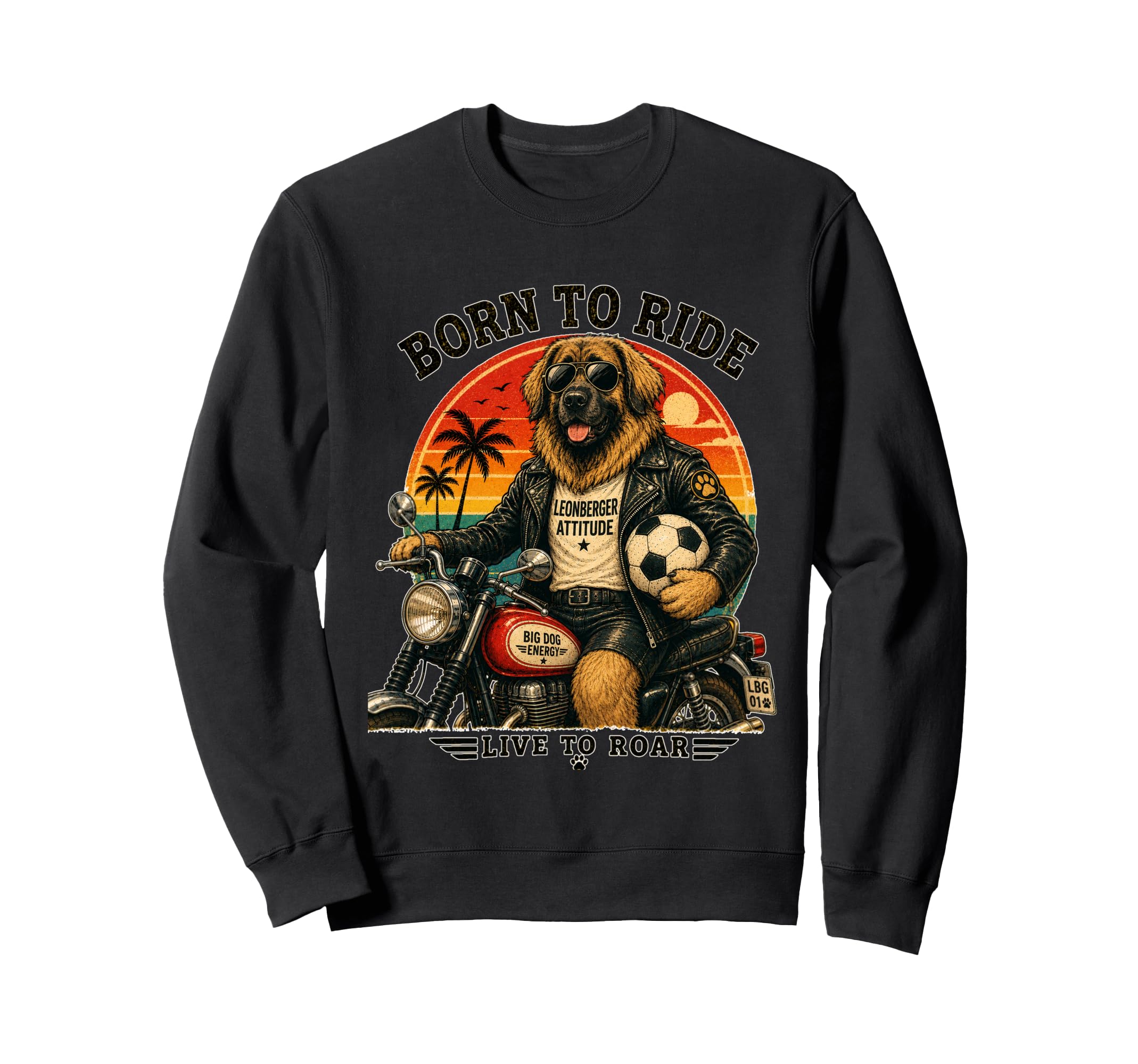 Leonberger Motorbike Love Footbal Sweatshirt - Custom Art Print for Adults - T-Shirt, Sweatshirt, Hoodie