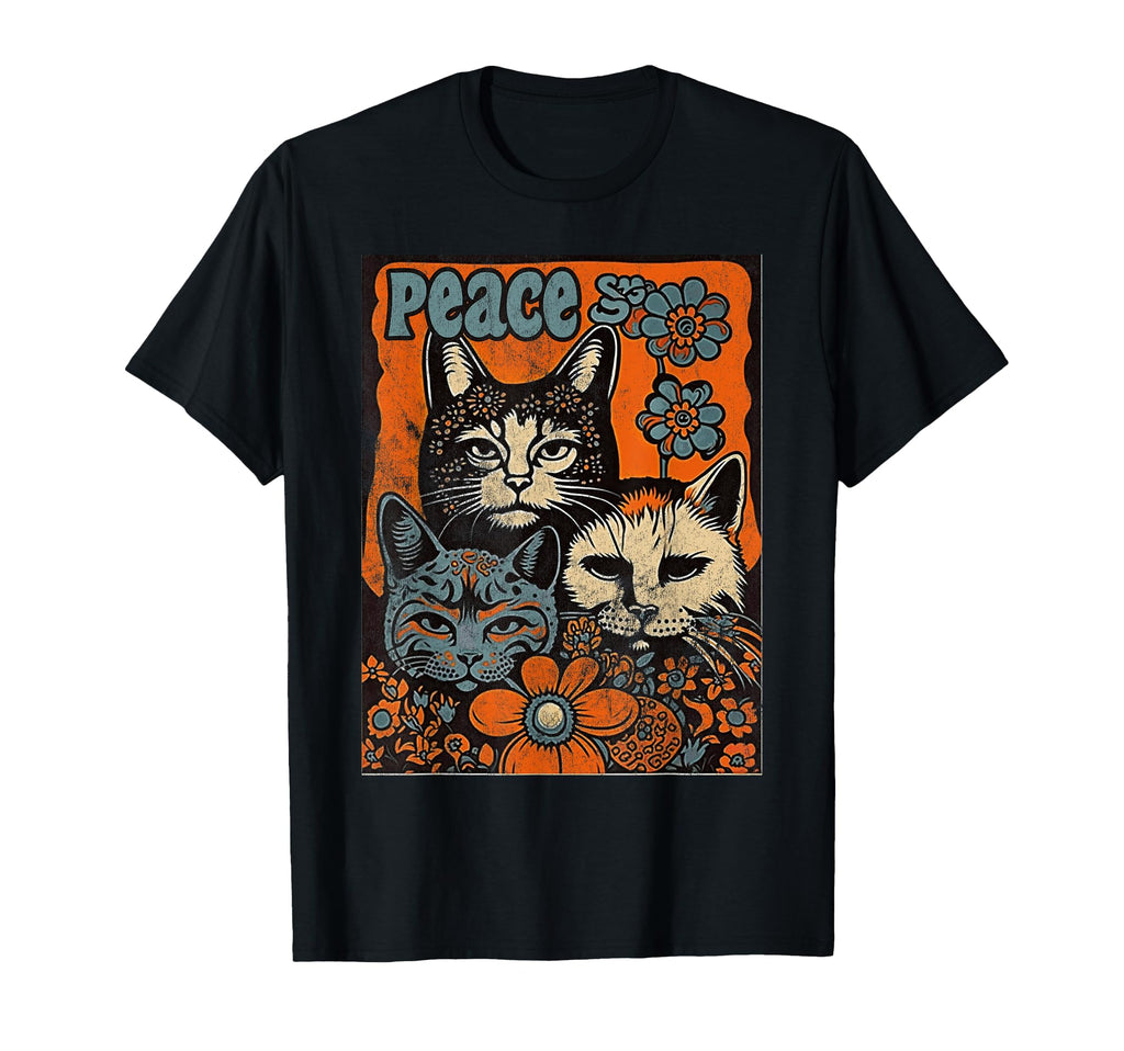 Cat Funny 60S 70S Hippie Flowers T-Shirt - Aesthetic Graphic for Adults - T-Shirt, Sweatshirt, Hoodie