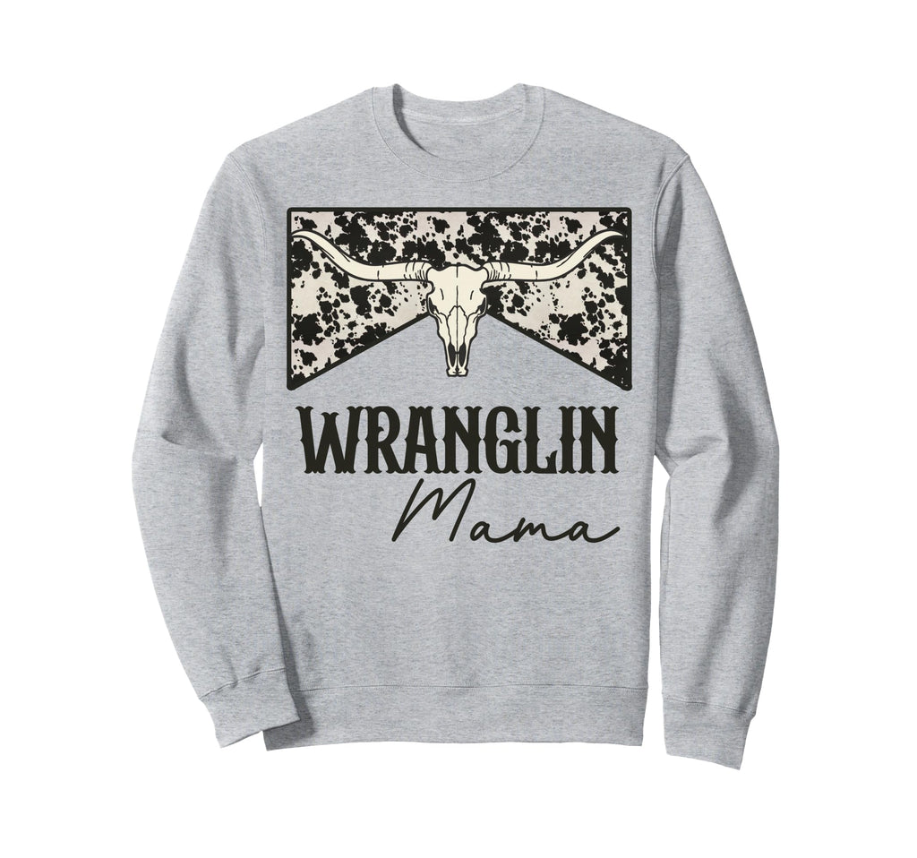 Wranglin Mama Bull Skull Leopard Sweatshirt - Graphic Print for Adults - T-Shirt, Sweatshirt, Hoodie