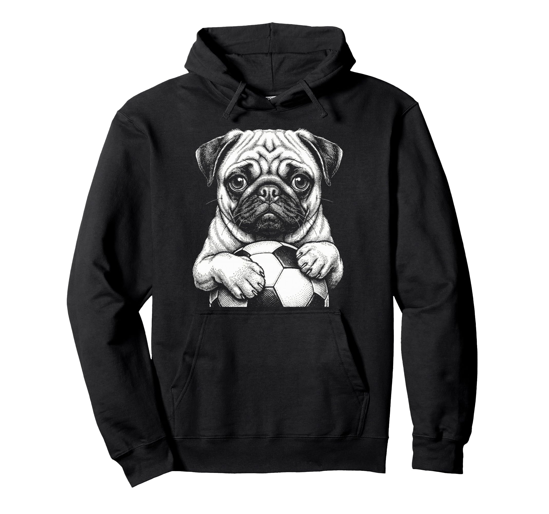 Fans Ball Mascot Black And White Dog Pug Hoodie - Minimalist Print Unisex - T-Shirt, Sweatshirt, Hoodie