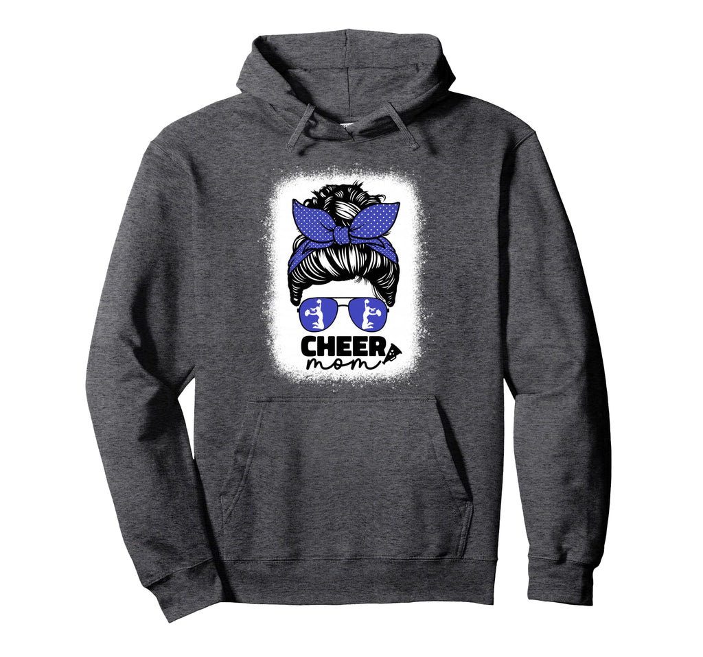 Cheer Mom Cheerleader Mom Blue Messy Bun Hoodie - Trendy Graphic Men Women - T-Shirt, Sweatshirt, Hoodie