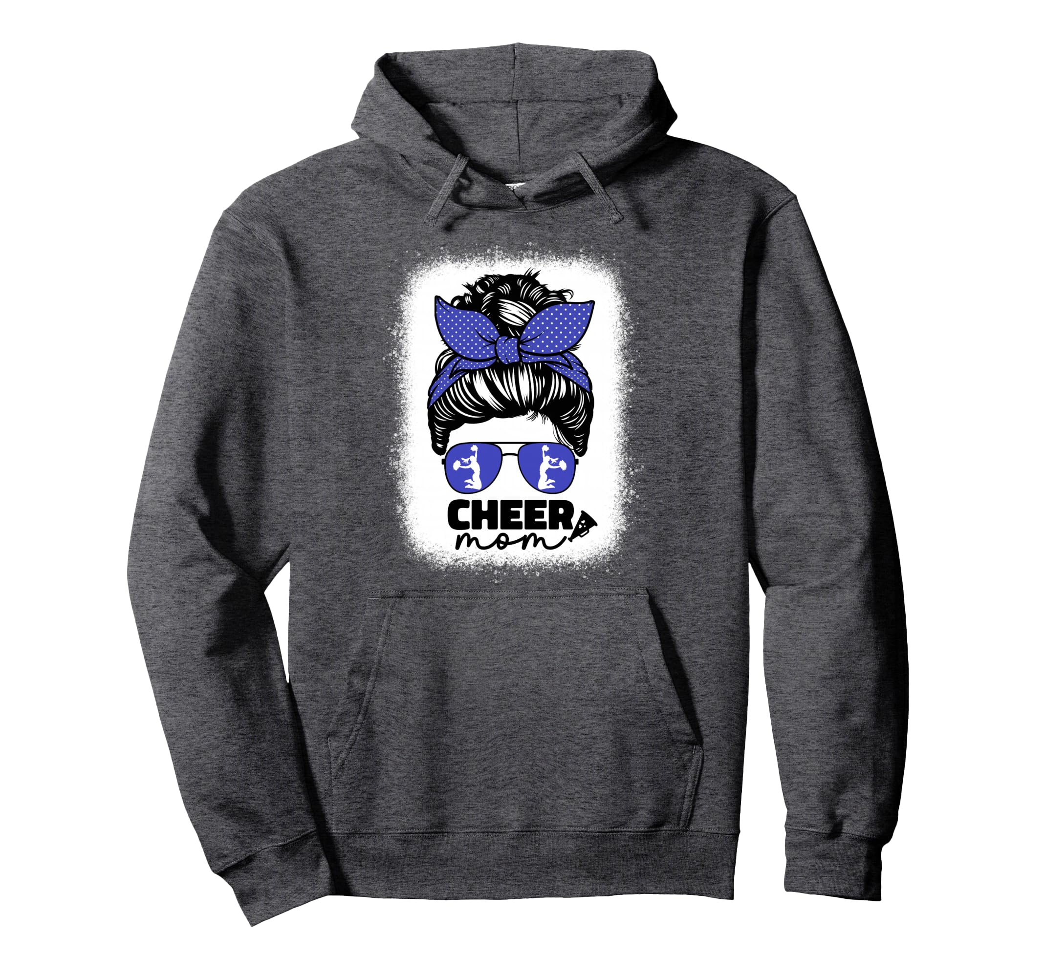 Cheer Mom Cheerleader Mom Blue Messy Bun Hoodie - Trendy Graphic Men Women - T-Shirt, Sweatshirt, Hoodie
