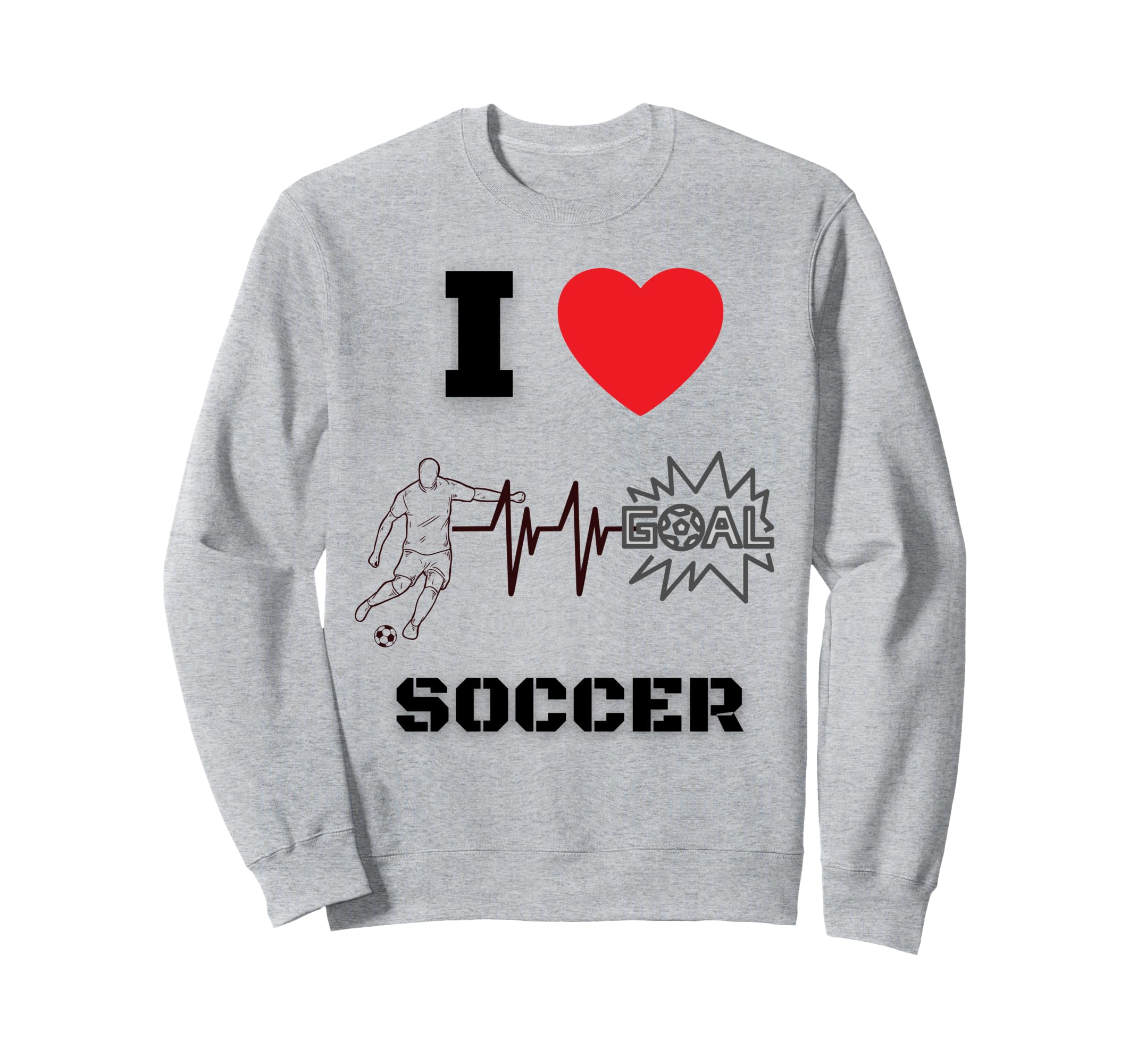 I Love Soccer Heartbeat Ekg Sweatshirt - Casual Everyday Wear Men Women - T-Shirt, Sweatshirt, Hoodie