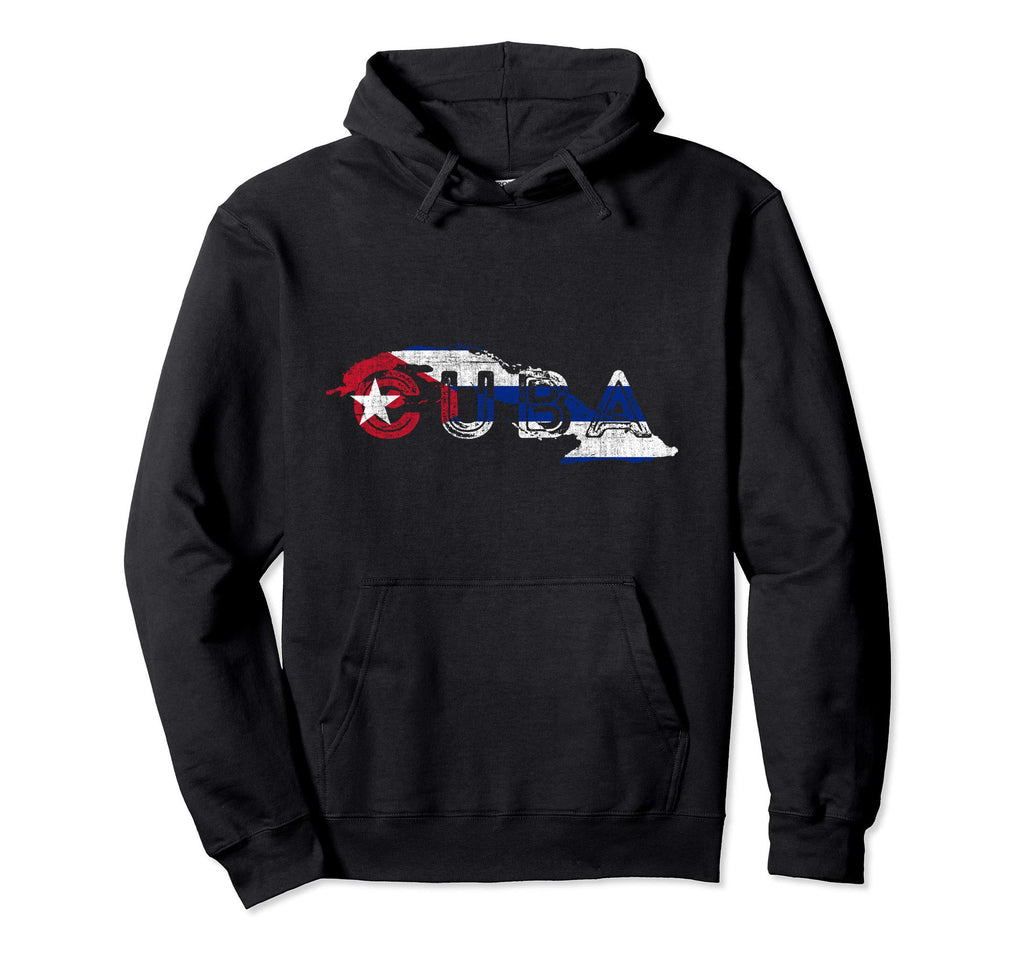 Cuban Map And Flag Souvenir Distressed Hoodie - Custom Art Print Unisex - T-Shirt, Sweatshirt, Hoodie