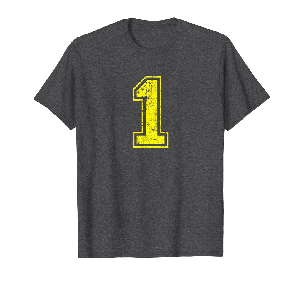 Number 1 One Varsity Distressed Sport T-Shirt - Minimalist Print Unisex - T-Shirt, Sweatshirt, Hoodie