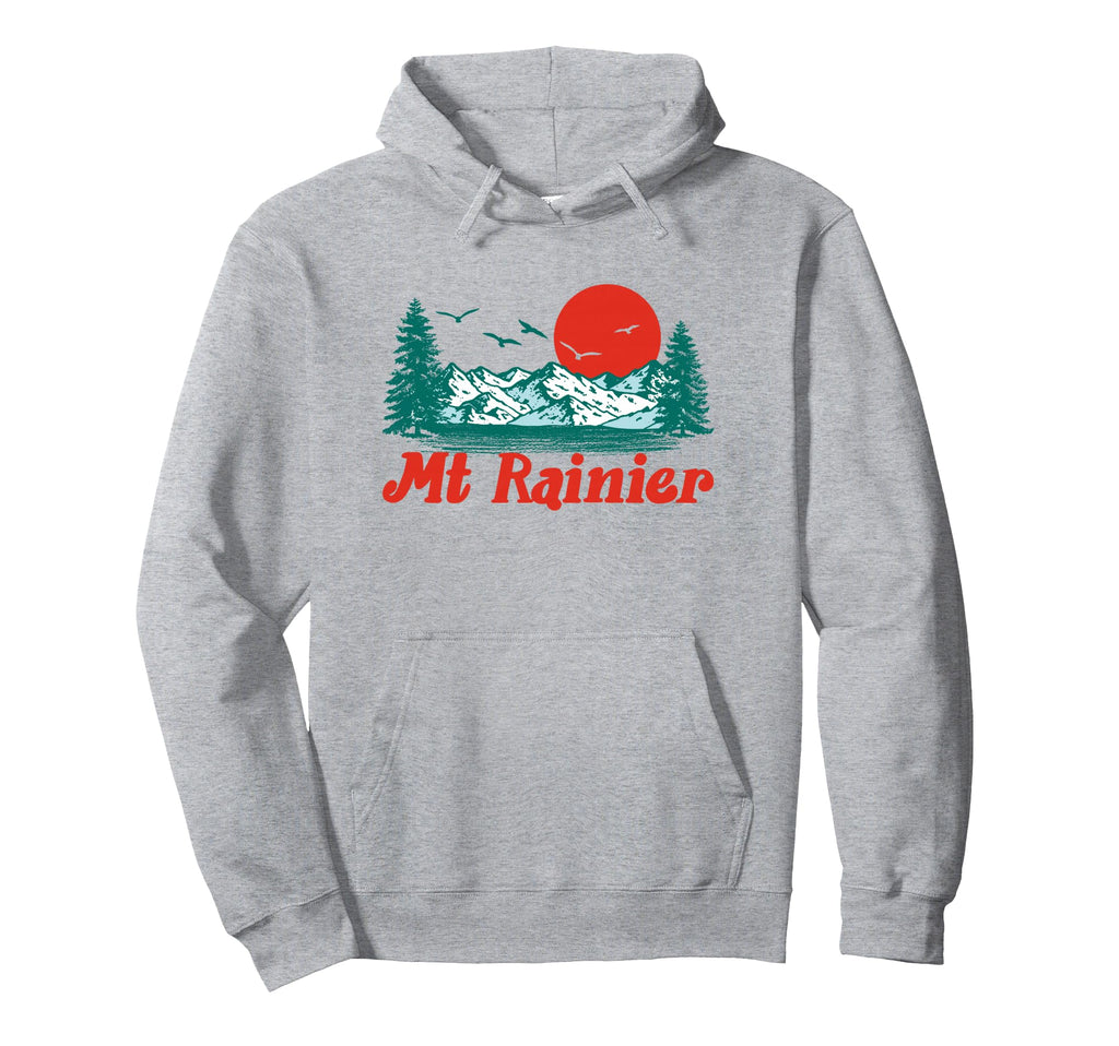 Mt Rainier Mountain Trees Sun Scene Hoodie - Trendy Graphic Unisex - T-Shirt, Sweatshirt, Hoodie