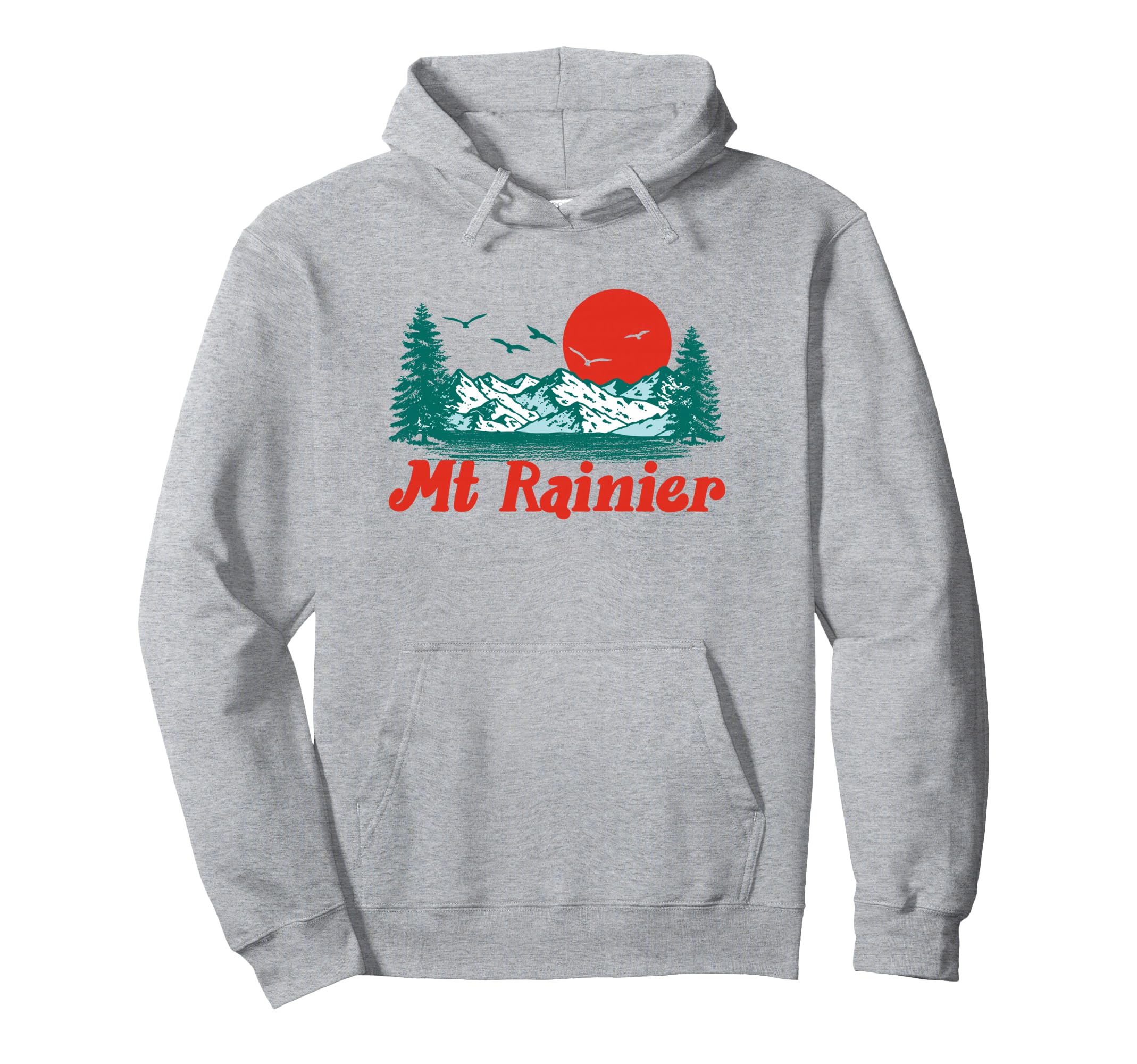 Mt Rainier Mountain Trees Sun Scene Hoodie - Trendy Graphic Unisex - T-Shirt, Sweatshirt, Hoodie
