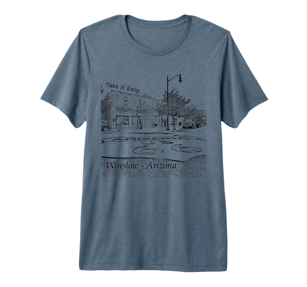 Winslow Arizona Az Us 66 Take It Easy T-Shirt - Custom Art Print Unisex - T-Shirt, Sweatshirt, Hoodie