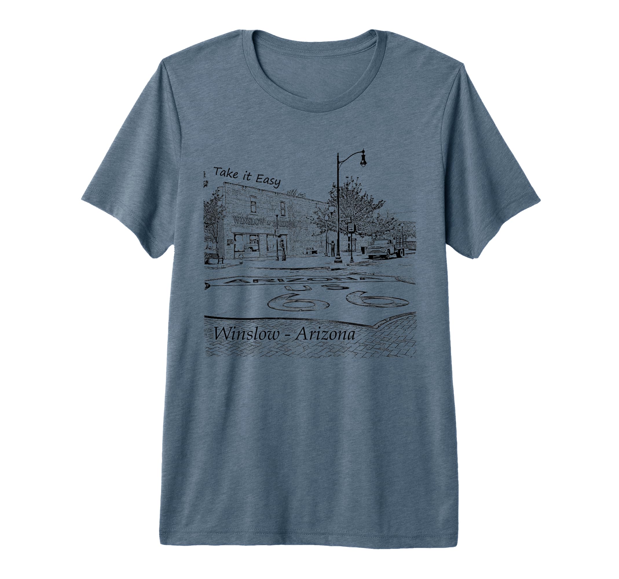 Winslow Arizona Az Us 66 Take It Easy T-Shirt - Custom Art Print Unisex - T-Shirt, Sweatshirt, Hoodie