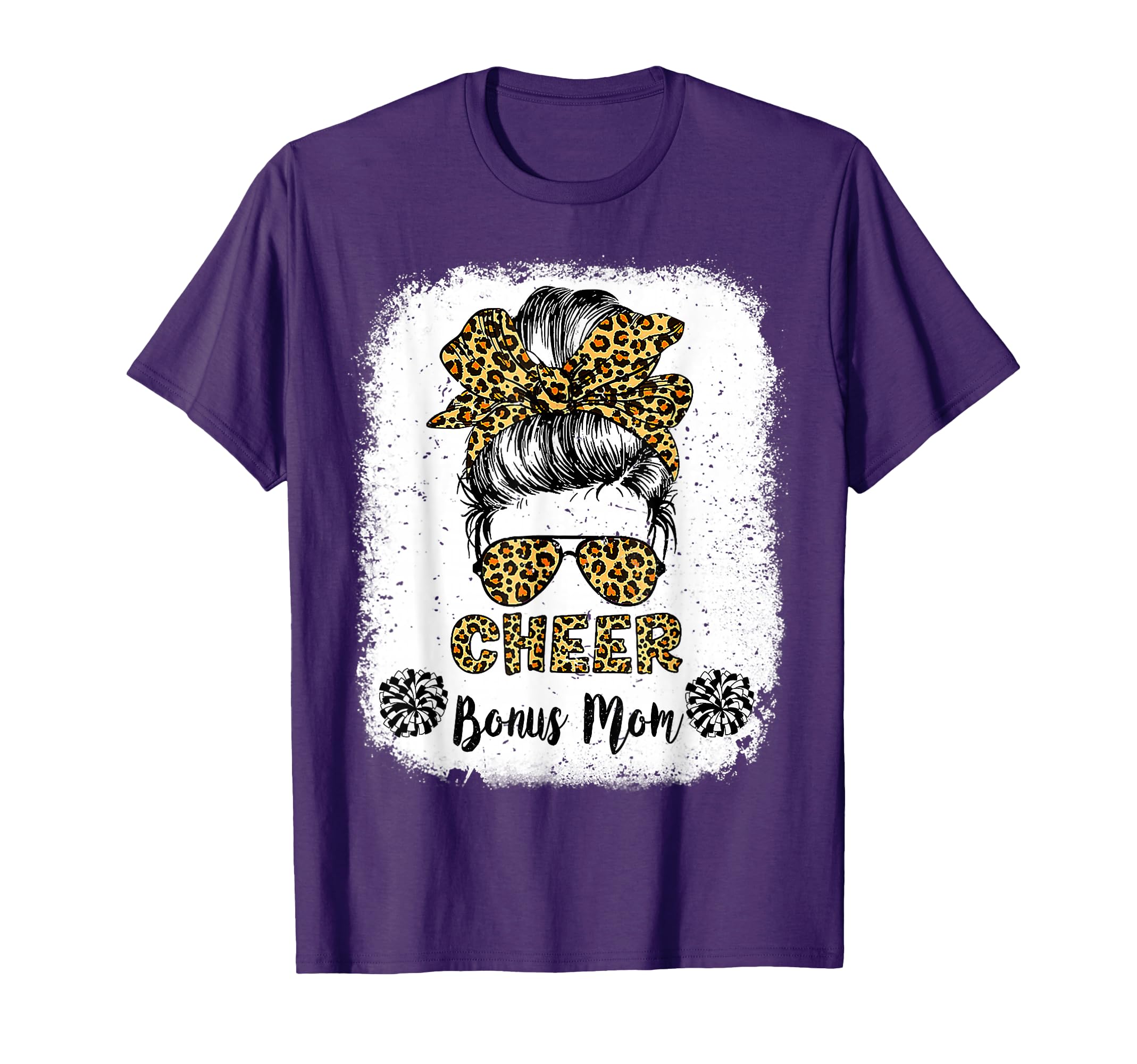 Cheer Bonus Mom Leopard Messy Bun T-Shirt - Minimalist Print for Adults - T-Shirt, Sweatshirt, Hoodie