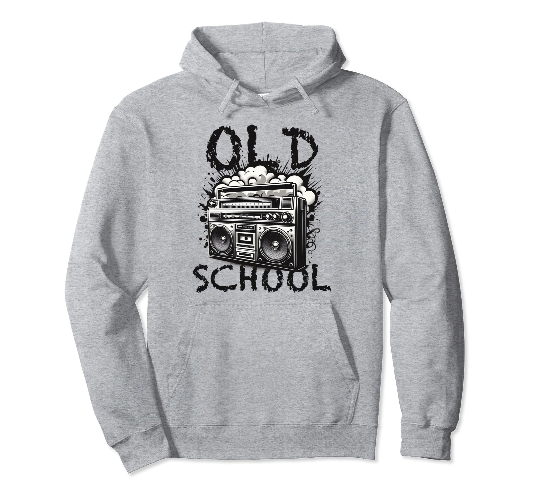 Old School Boombox Black White Hip Hop Hoodie - Graphic Print for Adults - T-Shirt, Sweatshirt, Hoodie
