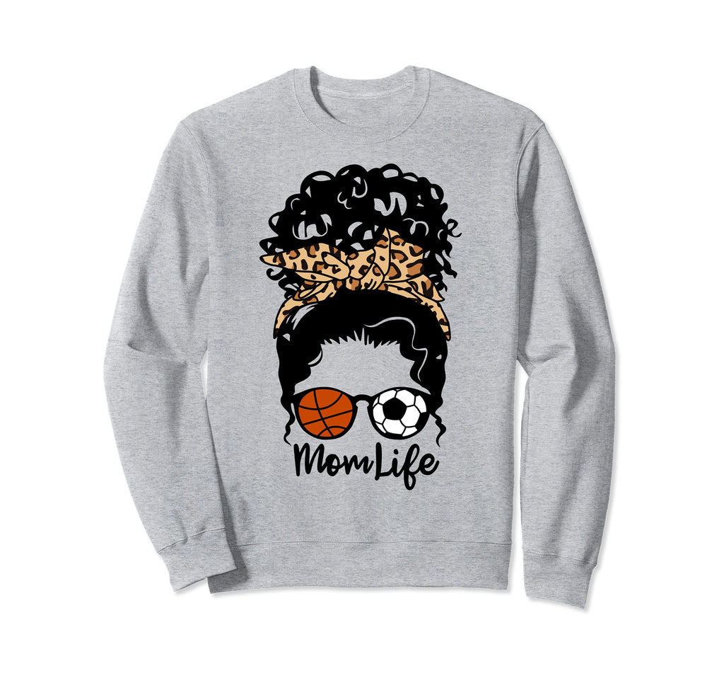 Mom Life Messy Bun Curly Hair Sweatshirt - Fun Novelty Design Unisex - T-Shirt, Sweatshirt, Hoodie