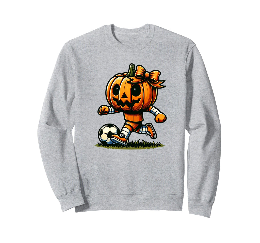 Pumpkin Playing Soccer Orange Bow Sweatshirt - Trendy Graphic Men Women - T-Shirt, Sweatshirt, Hoodie