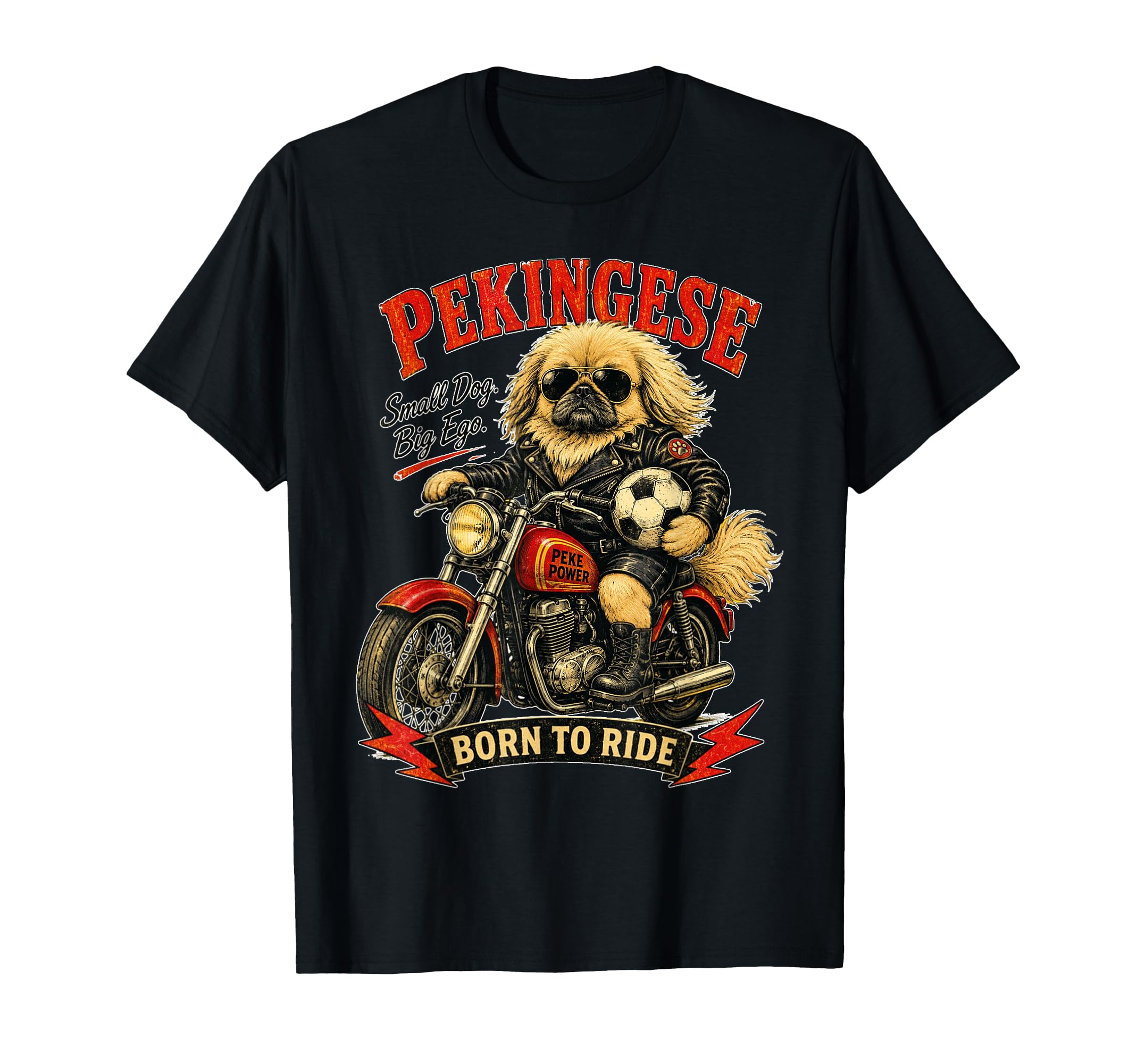 Pekingese Motorbike Love Footbal T-Shirt - Streetwear Style Men Women - T-Shirt, Sweatshirt, Hoodie