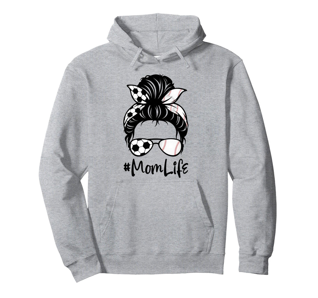 Womens Mom Life Soccer Messy Bun Hoodie - Novelty Apparel Men Women - T-Shirt, Sweatshirt, Hoodie