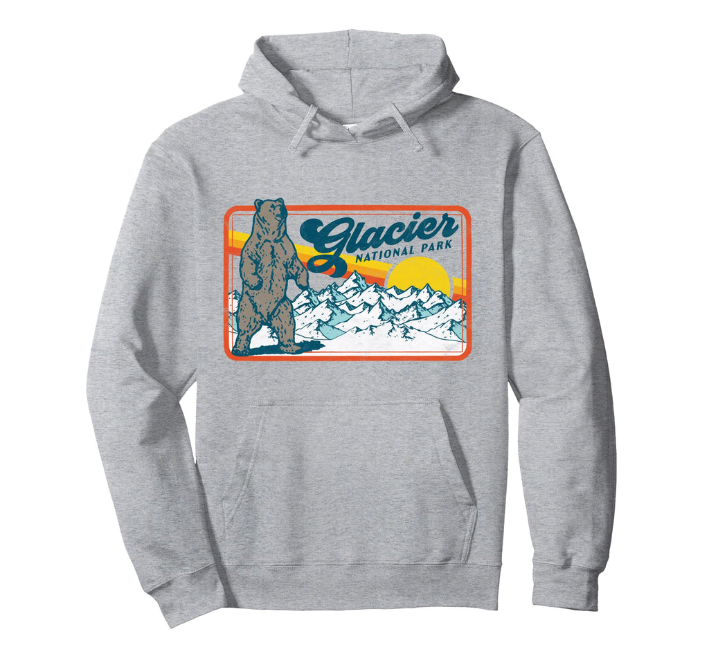 Glacier National Park 80S Bear 80S Hoodie - Novelty Apparel for Adults - T-Shirt, Sweatshirt, Hoodie