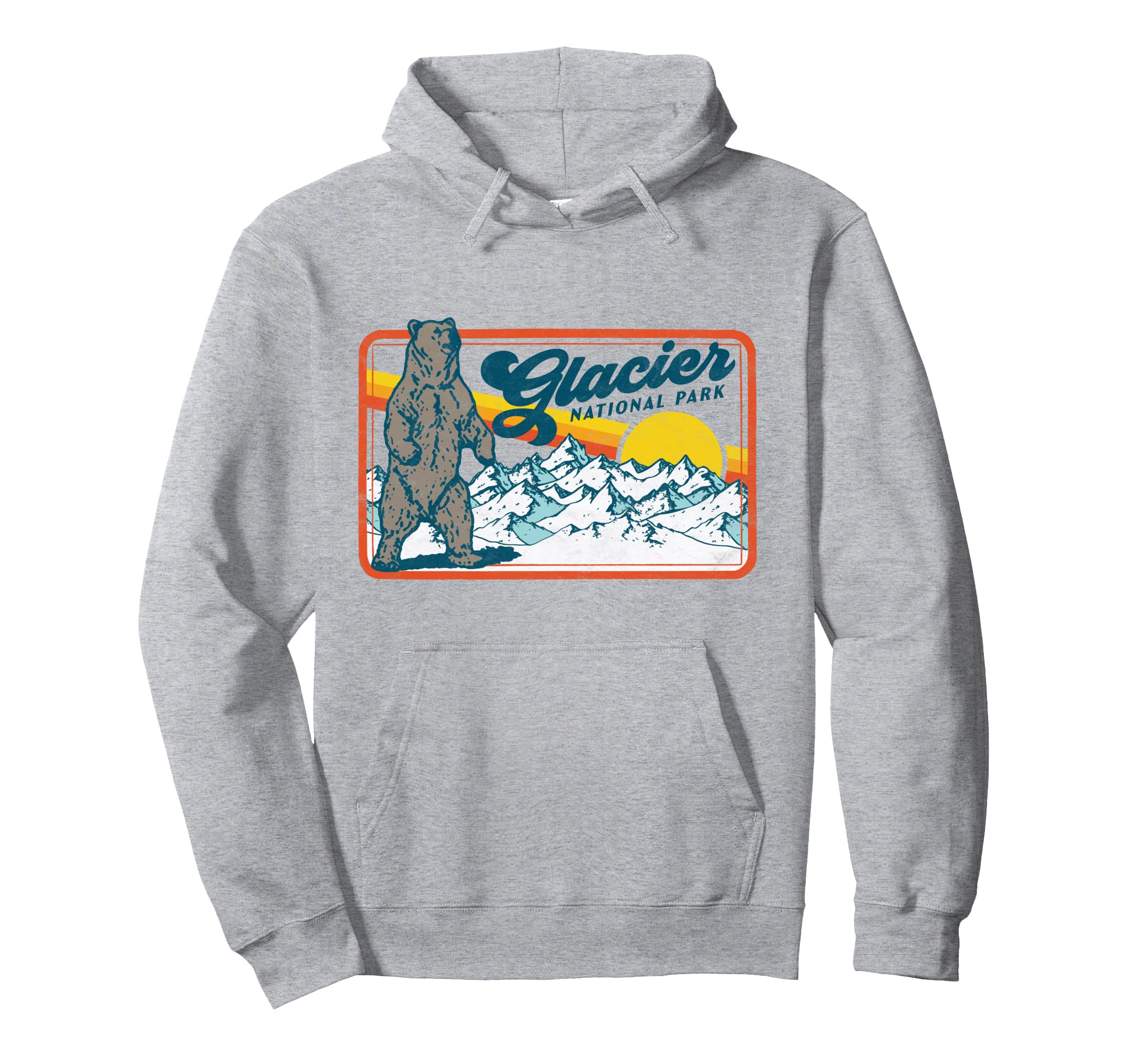 Glacier National Park 80S Bear 80S Hoodie - Novelty Apparel for Adults - T-Shirt, Sweatshirt, Hoodie