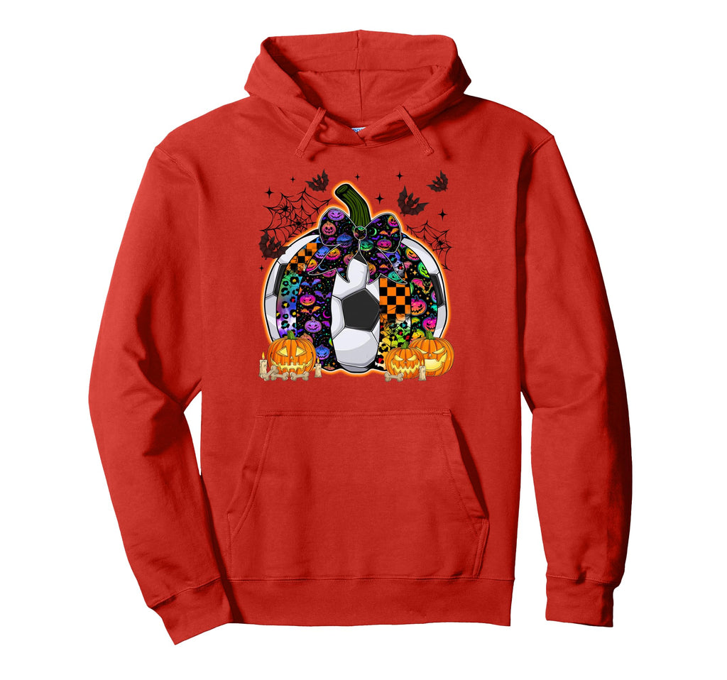 Pumpkin Soccer Bow Happy Halloween Hoodie - Aesthetic Graphic Unisex - T-Shirt, Sweatshirt, Hoodie