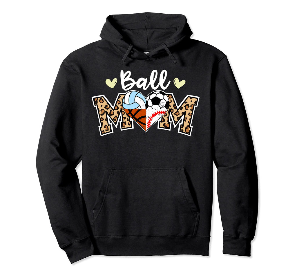 Ball Mom Leopard Soccer Baseball Hoodie - Fun Novelty Design for Adults - T-Shirt, Sweatshirt, Hoodie