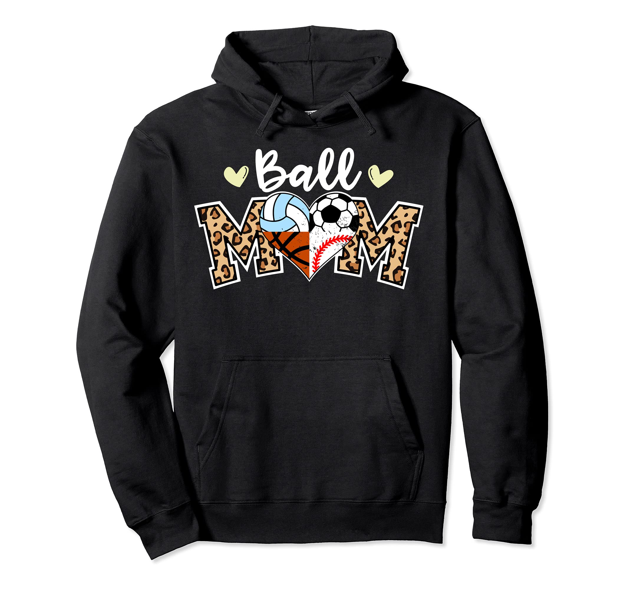 Ball Mom Leopard Soccer Baseball Hoodie - Fun Novelty Design for Adults - T-Shirt, Sweatshirt, Hoodie