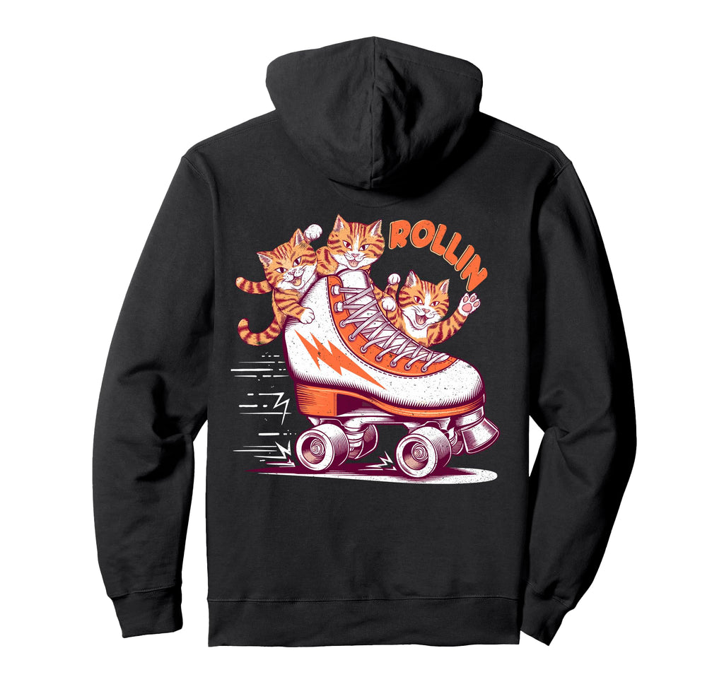 Rollin Funny Cats Roller Skate Art Hoodie - Aesthetic Graphic Men Women - T-Shirt, Sweatshirt, Hoodie